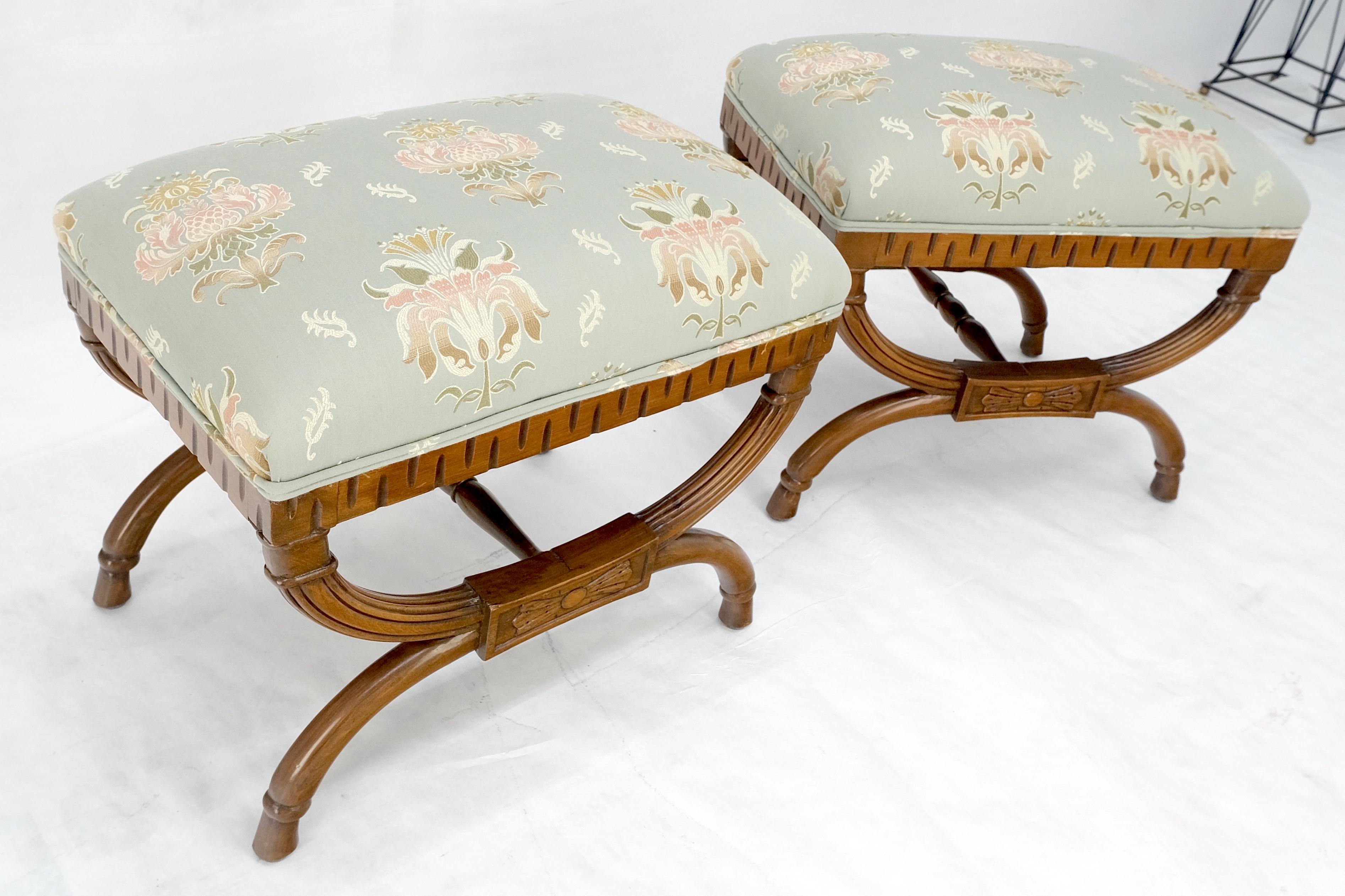 Pair of Carved Mahogany Regency Style Upholstered Decorative Benches MINT! 4