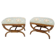 Pair of Carved Mahogany Regency Style Upholstered Decorative Benches MINT!