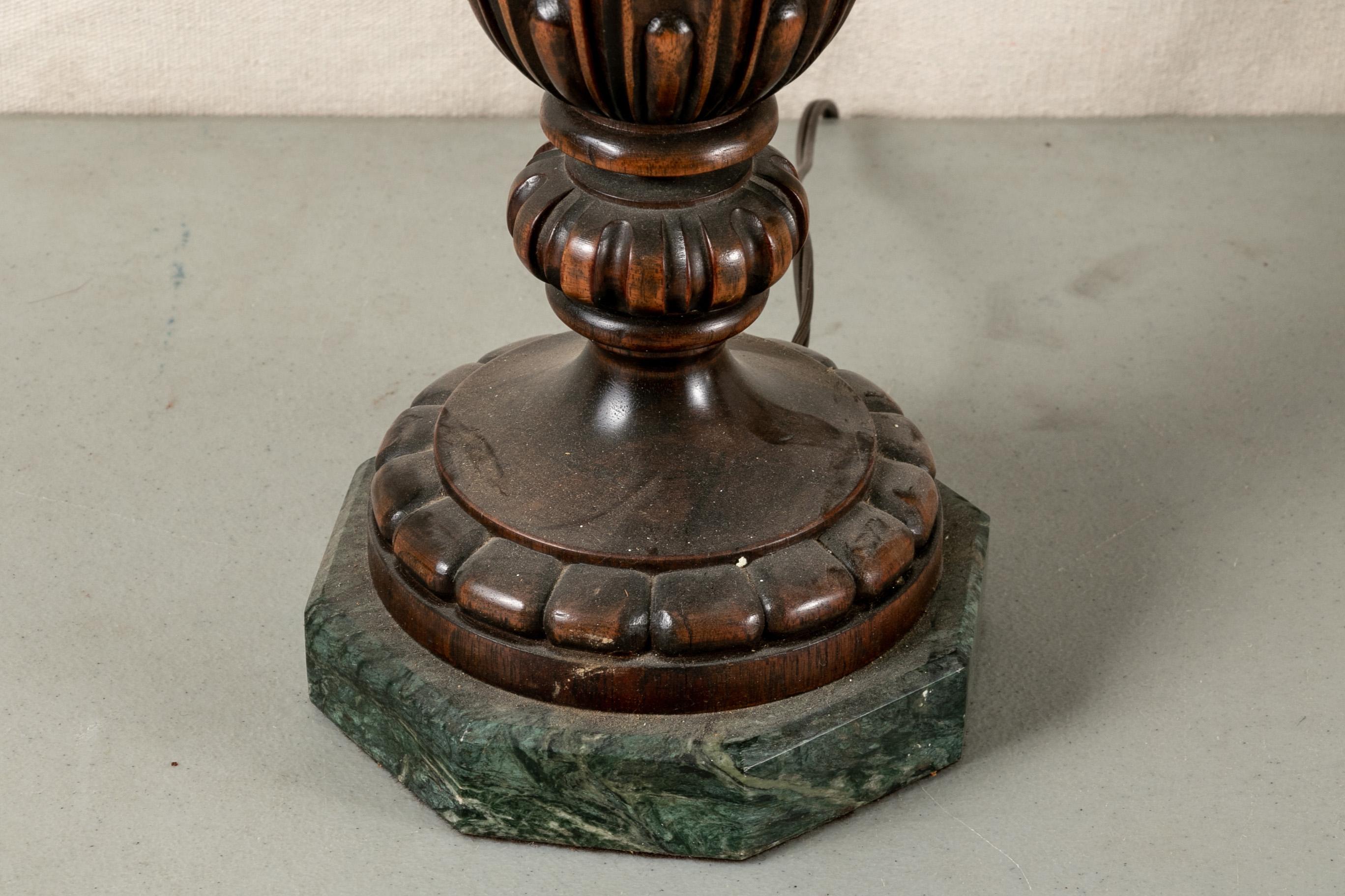Country Pair of Carved Mahogany Table Lamps
