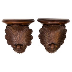 Pair of Carved Mahogany Wall Brackets by Maitland-Smith, circa 1970s