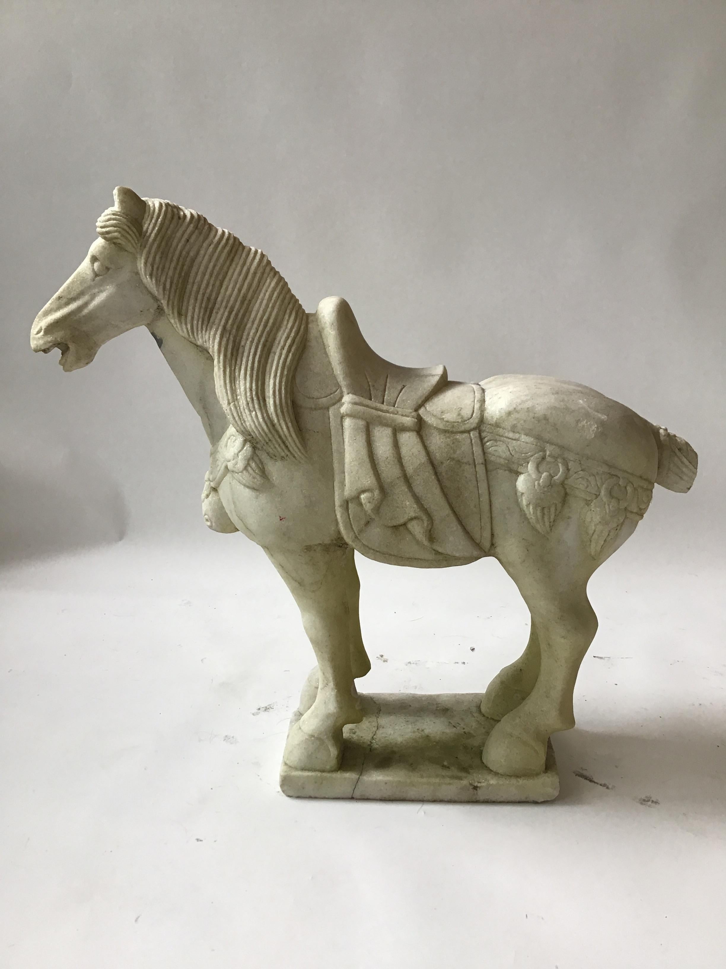 Pair of Carved Marble Asian Horses For Sale 6