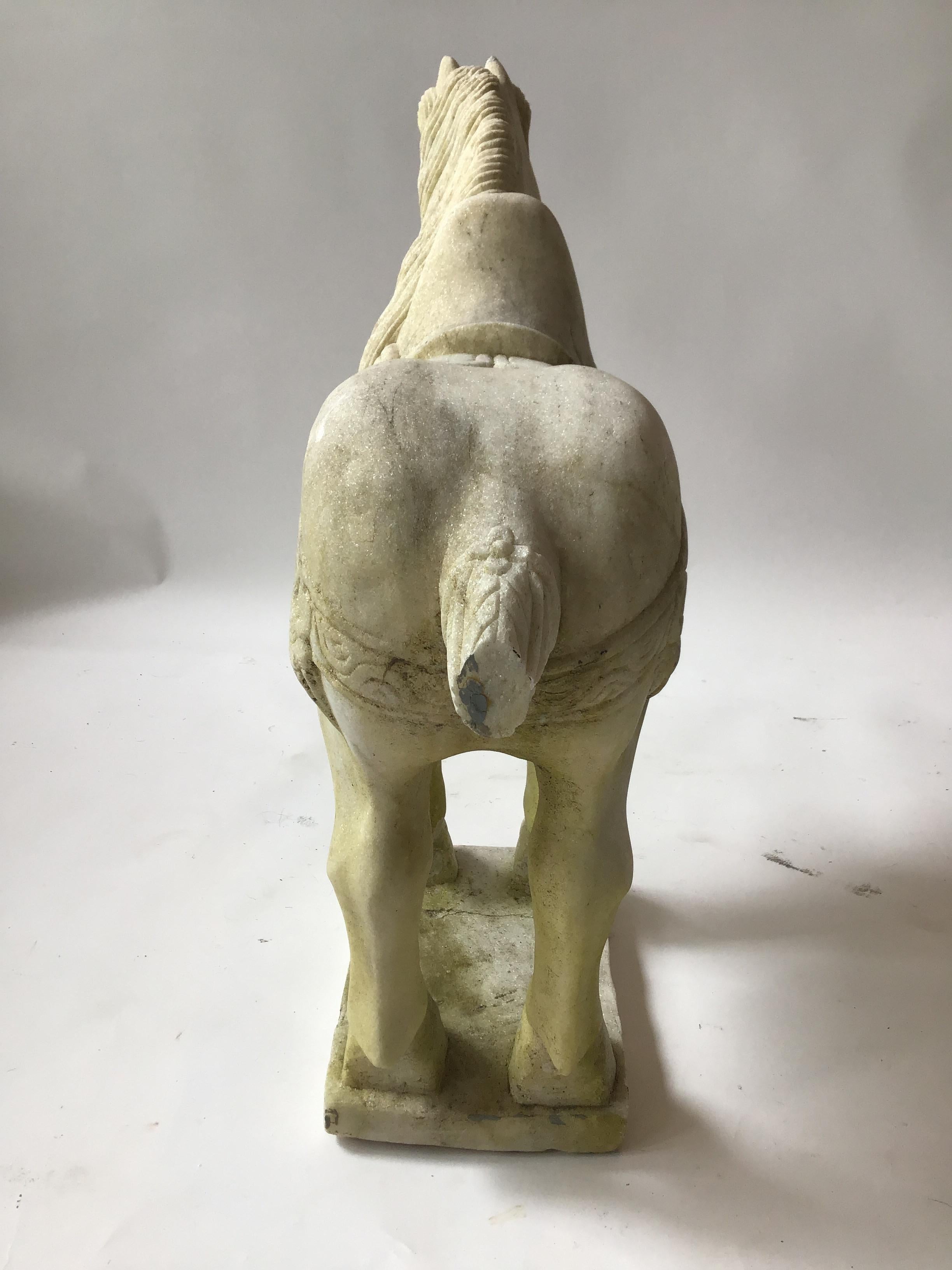 Pair of Carved Marble Asian Horses For Sale 7