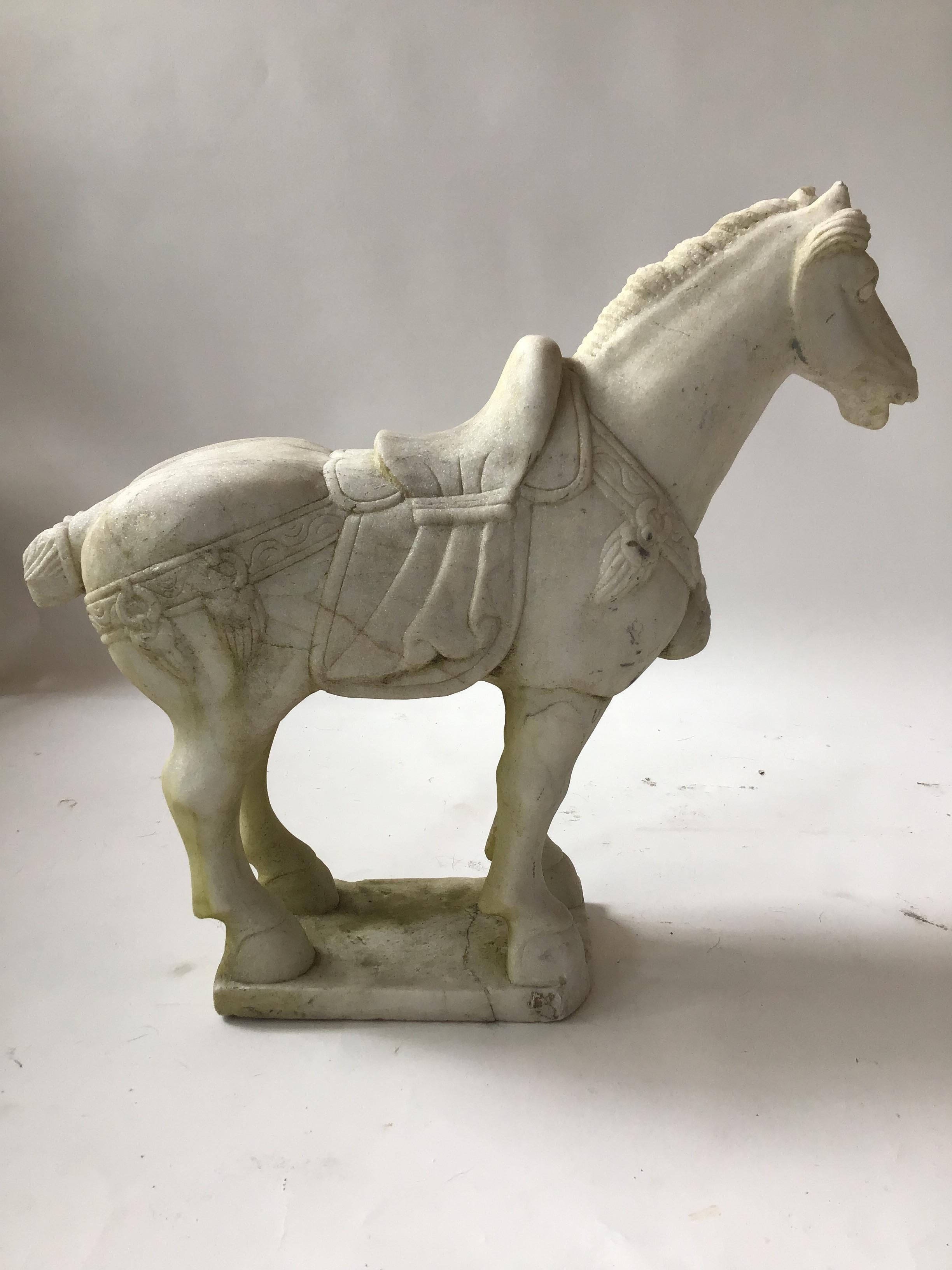 Pair of Carved Marble Asian Horses For Sale 8