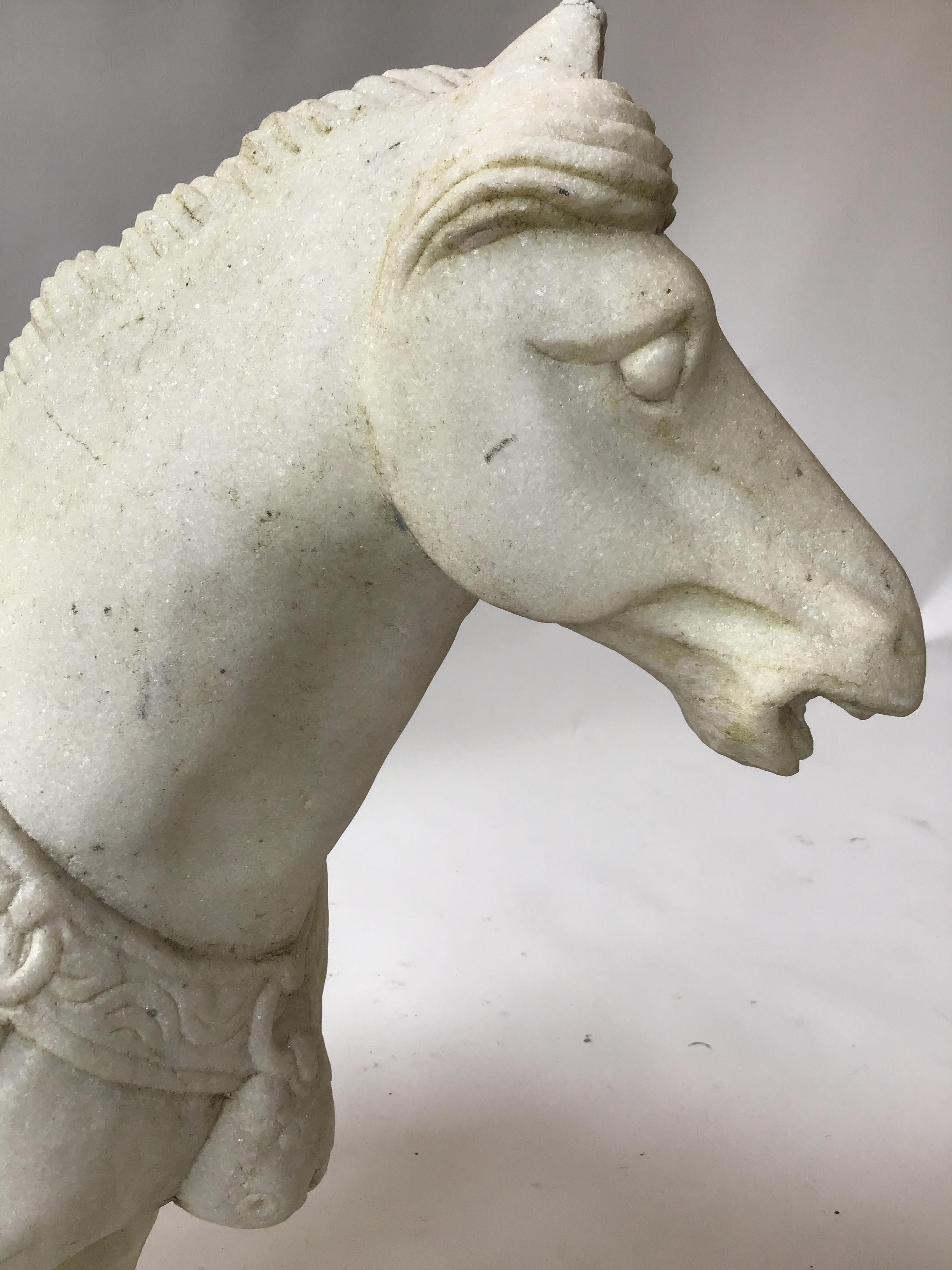 Pair of Carved Marble Asian Horses For Sale 9