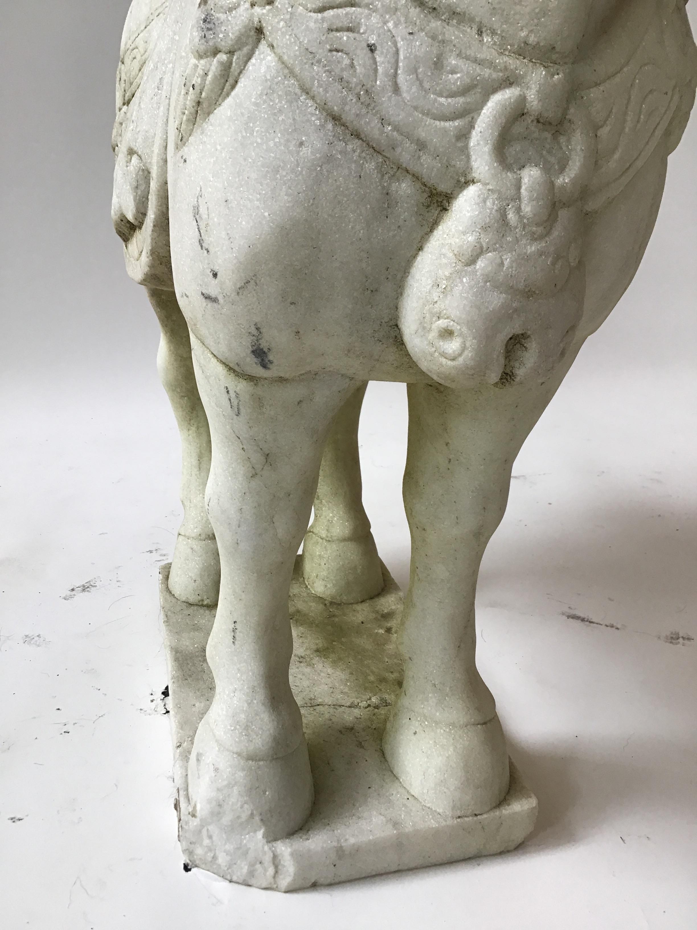 Paire de chevaux asiatiques en marbre sculpté en vente 10