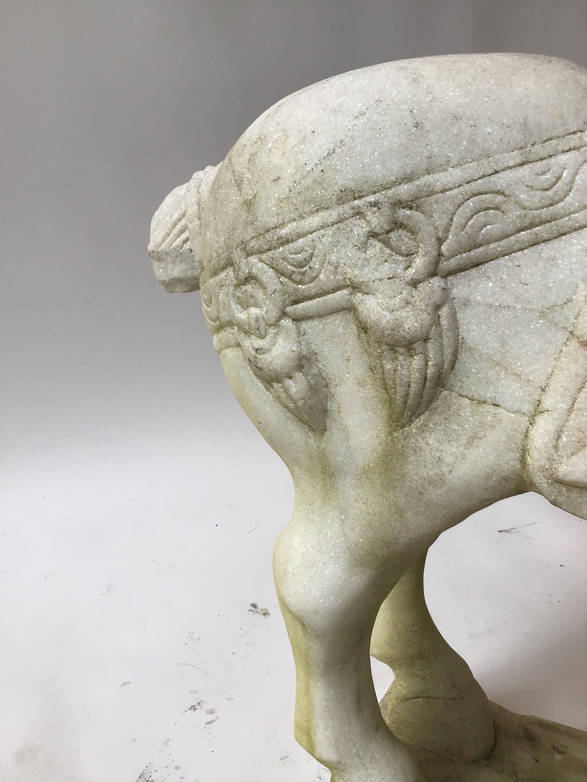 Pair of Carved Marble Asian Horses For Sale 11