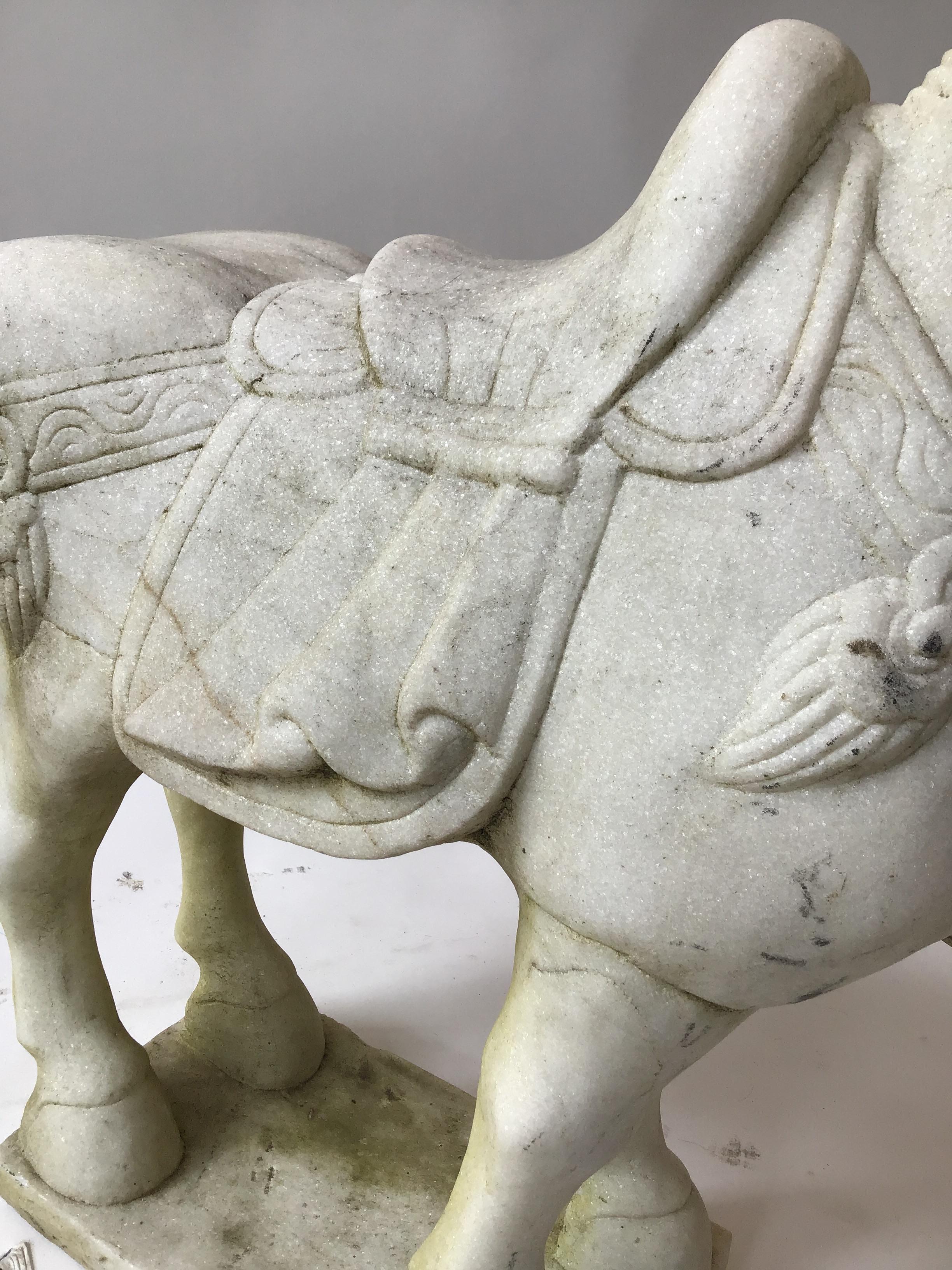 Pair of Carved Marble Asian Horses For Sale 12