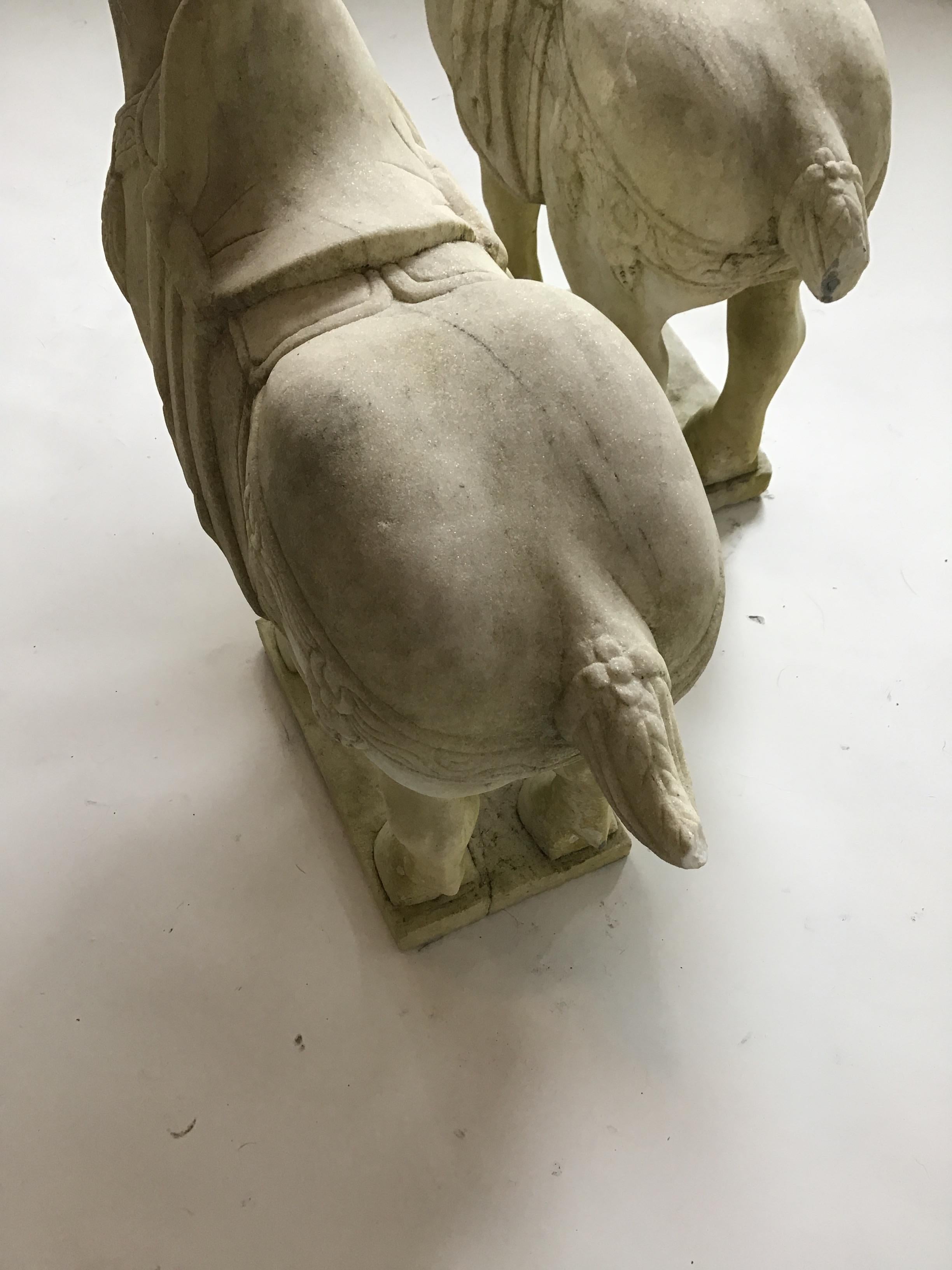 Pair of Carved Marble Asian Horses For Sale 14