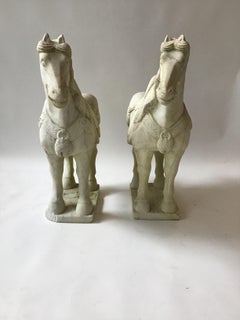 Pair of Carved Marble Asian Horses