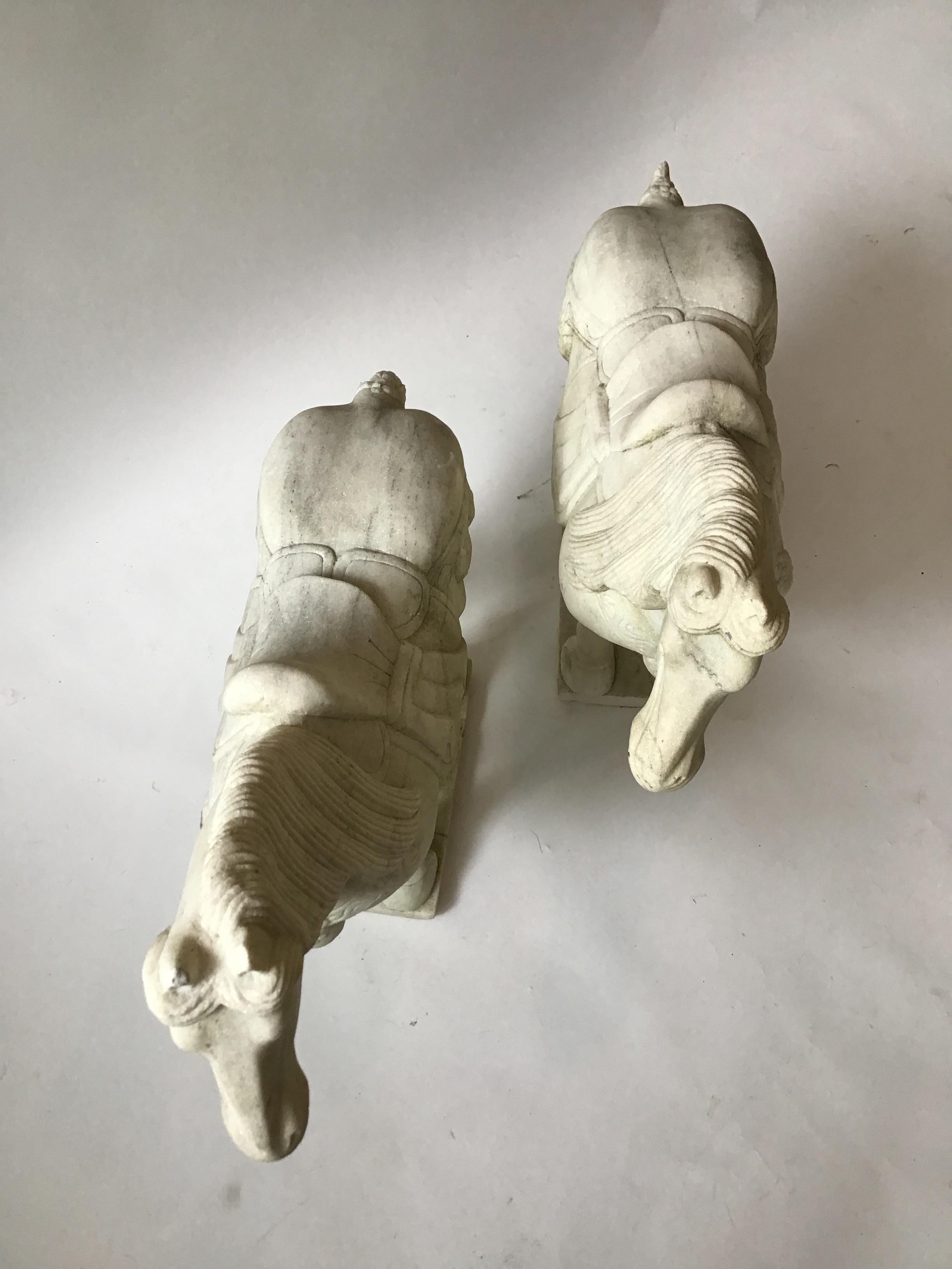 Pair of Carved Marble Asian Horses For Sale 2