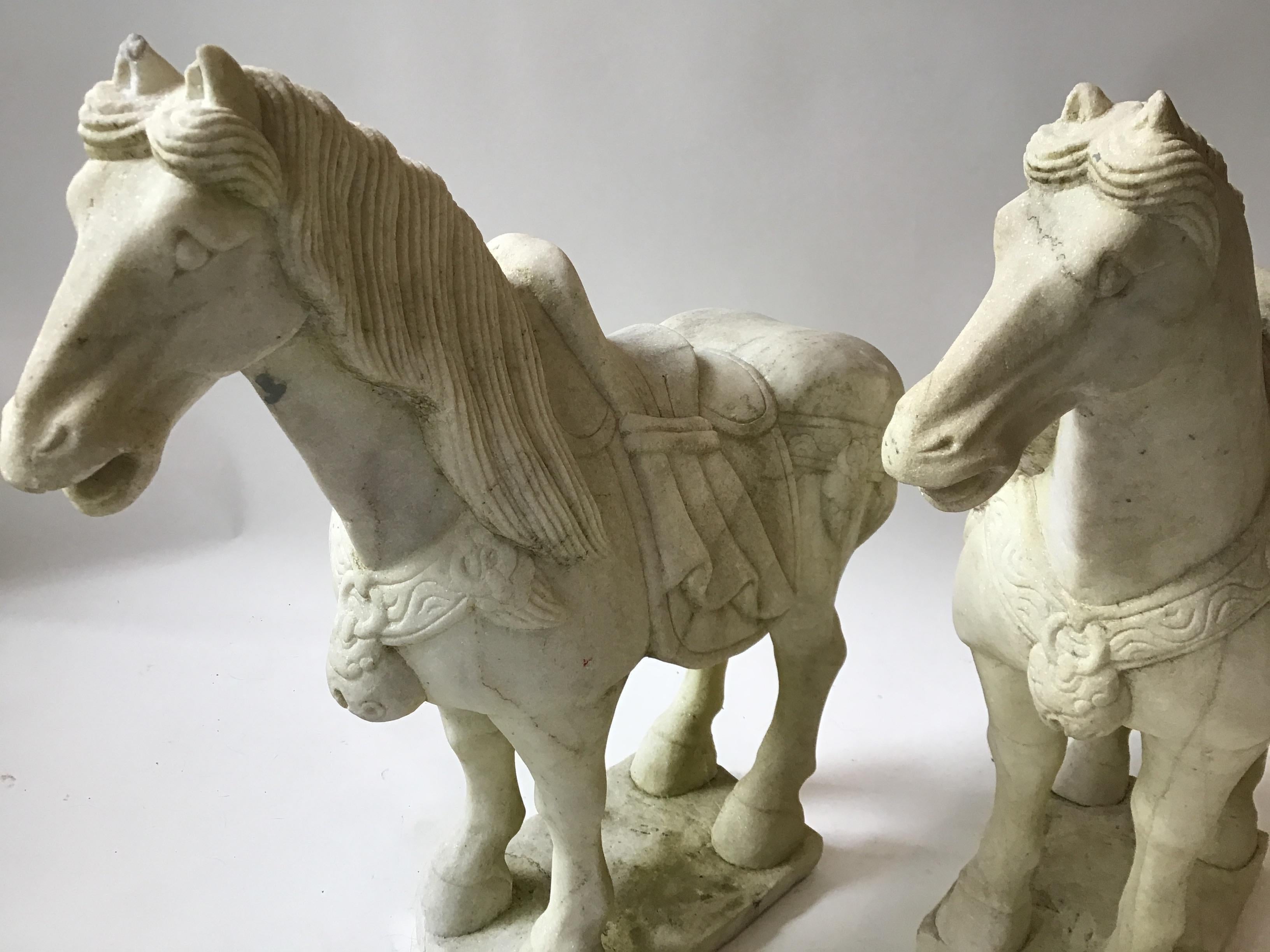 Pair of Carved Marble Asian Horses For Sale 3