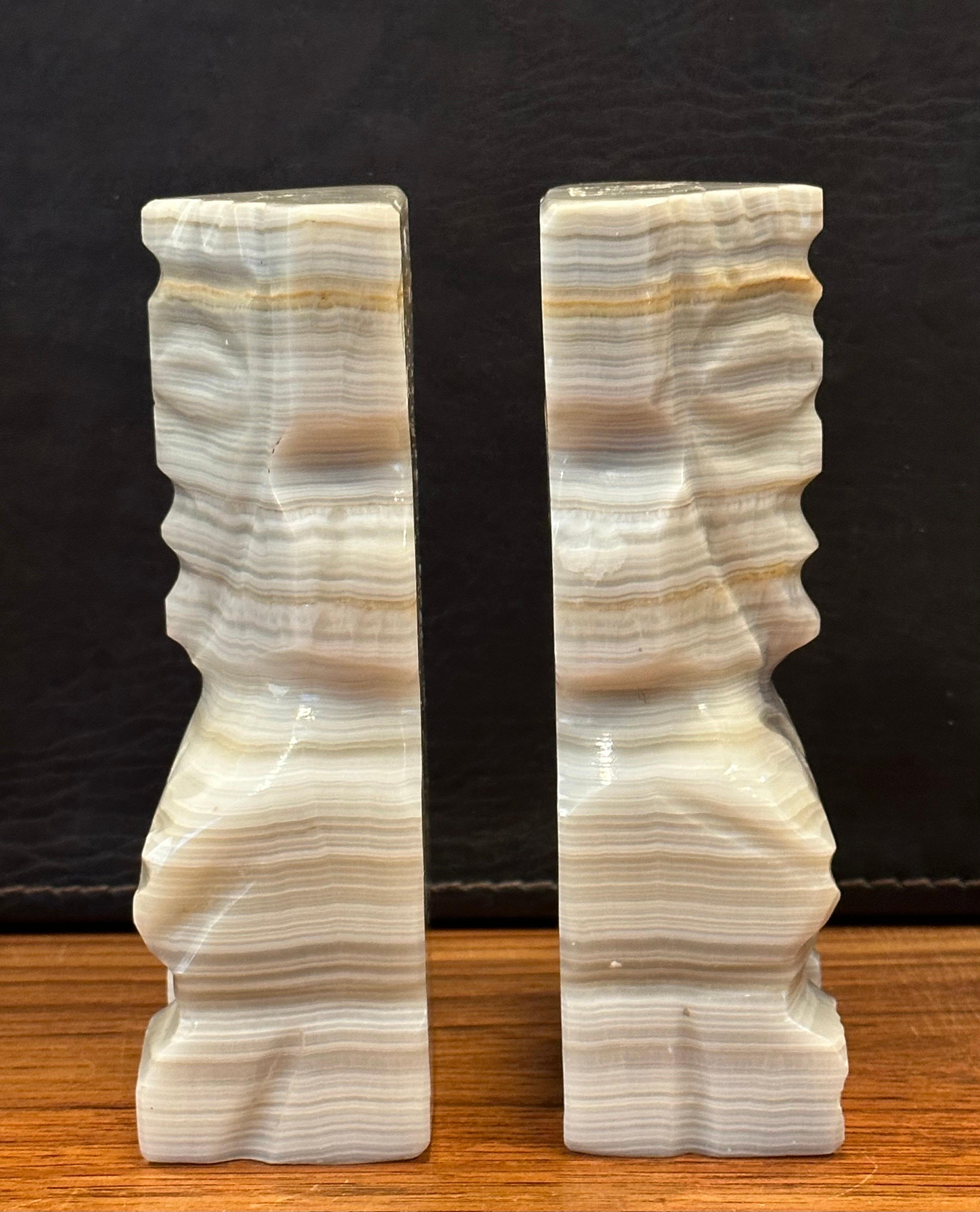 20th Century Pair of Carved Marble Aztec / Mayan Bookends For Sale
