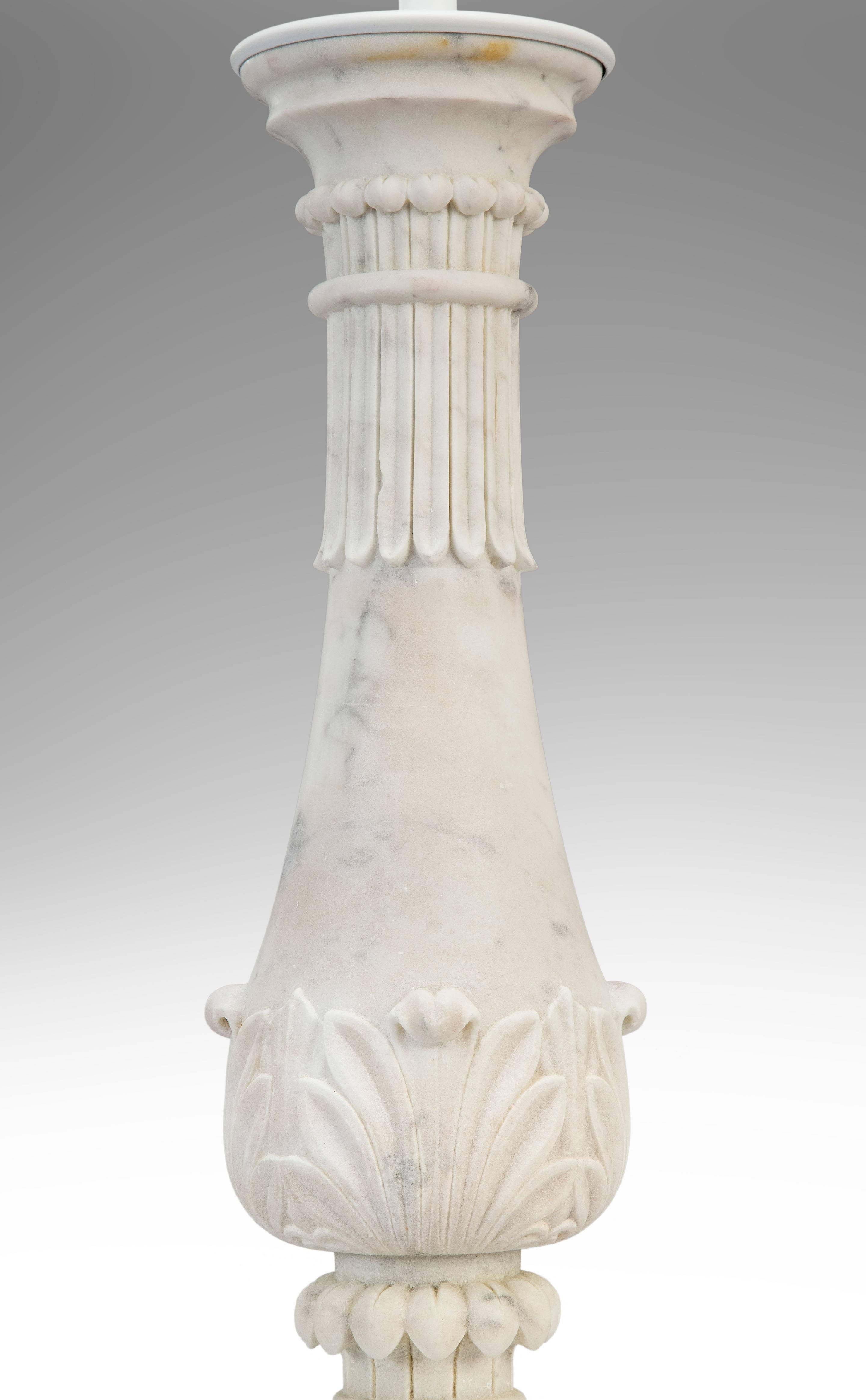 Other Pair of Carved Marble Baluster Lamps For Sale