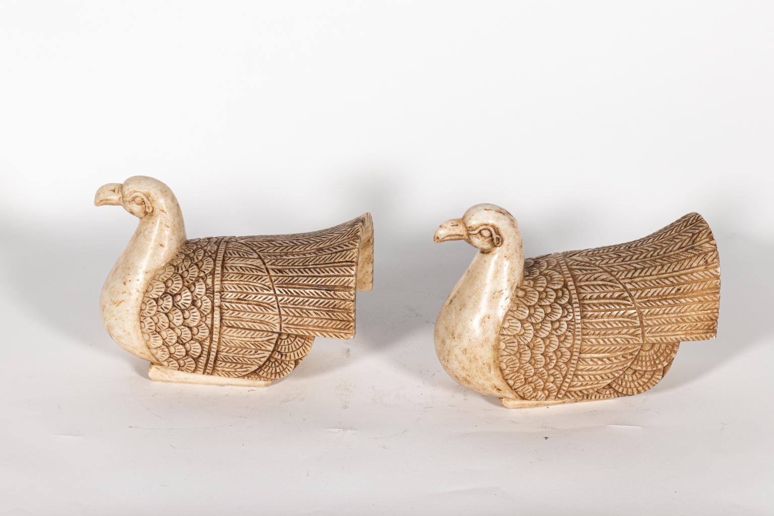 Pair of Carved Marble Ducks In Good Condition In Stamford, CT