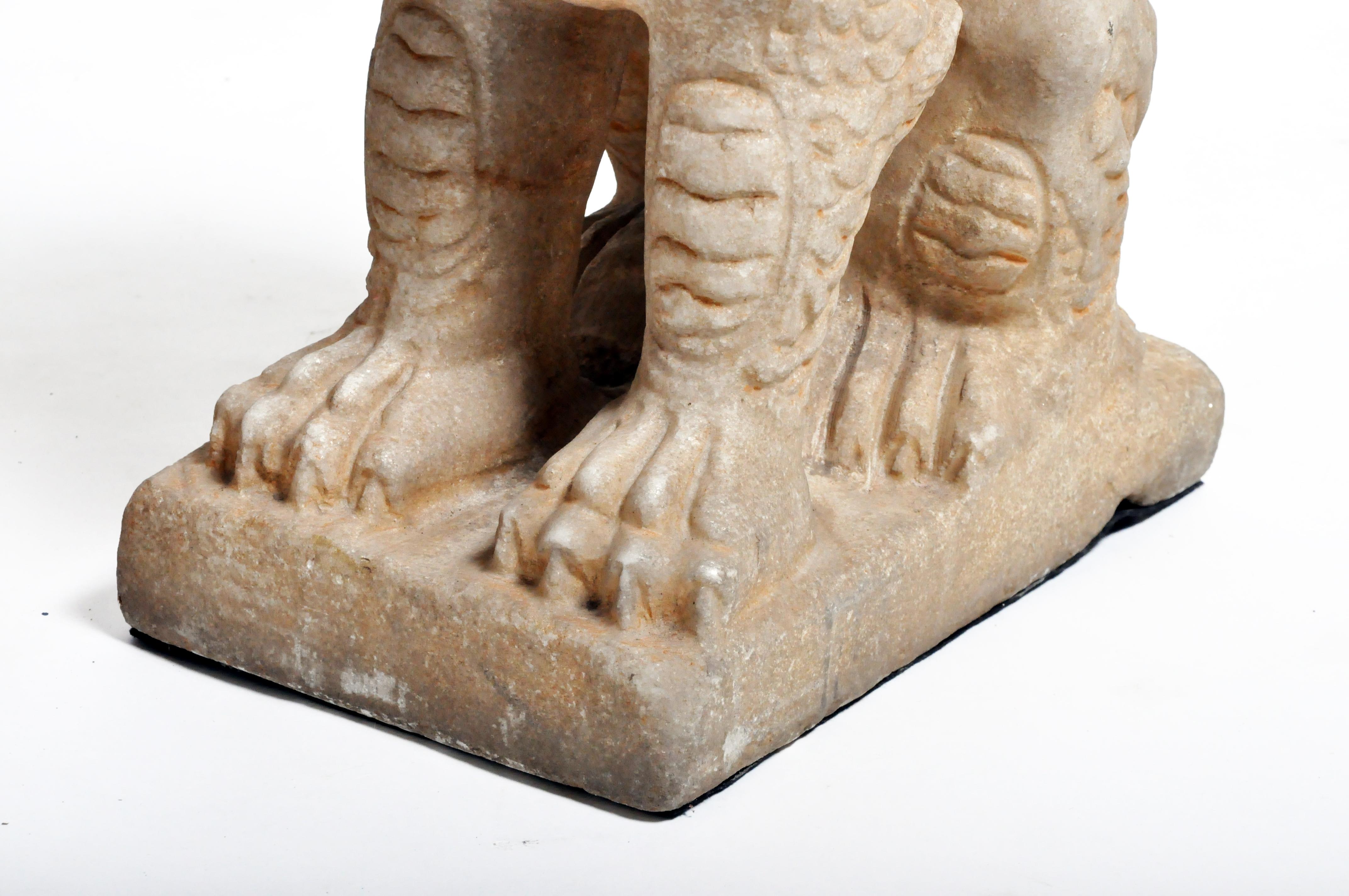 Pair of Carved Marble Qilins on Pedestal 5