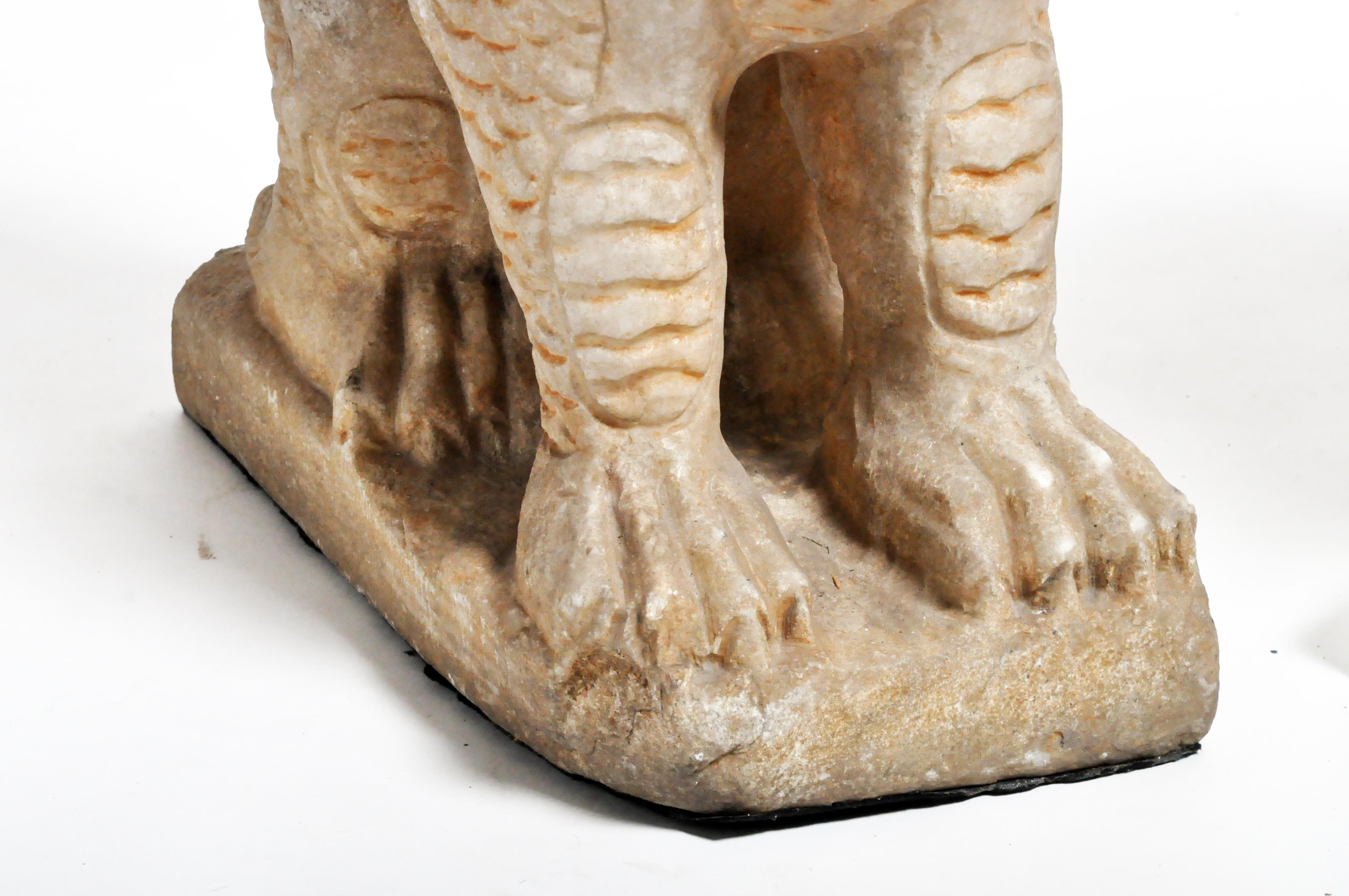 Pair of Carved Marble Qilins on Pedestal 8