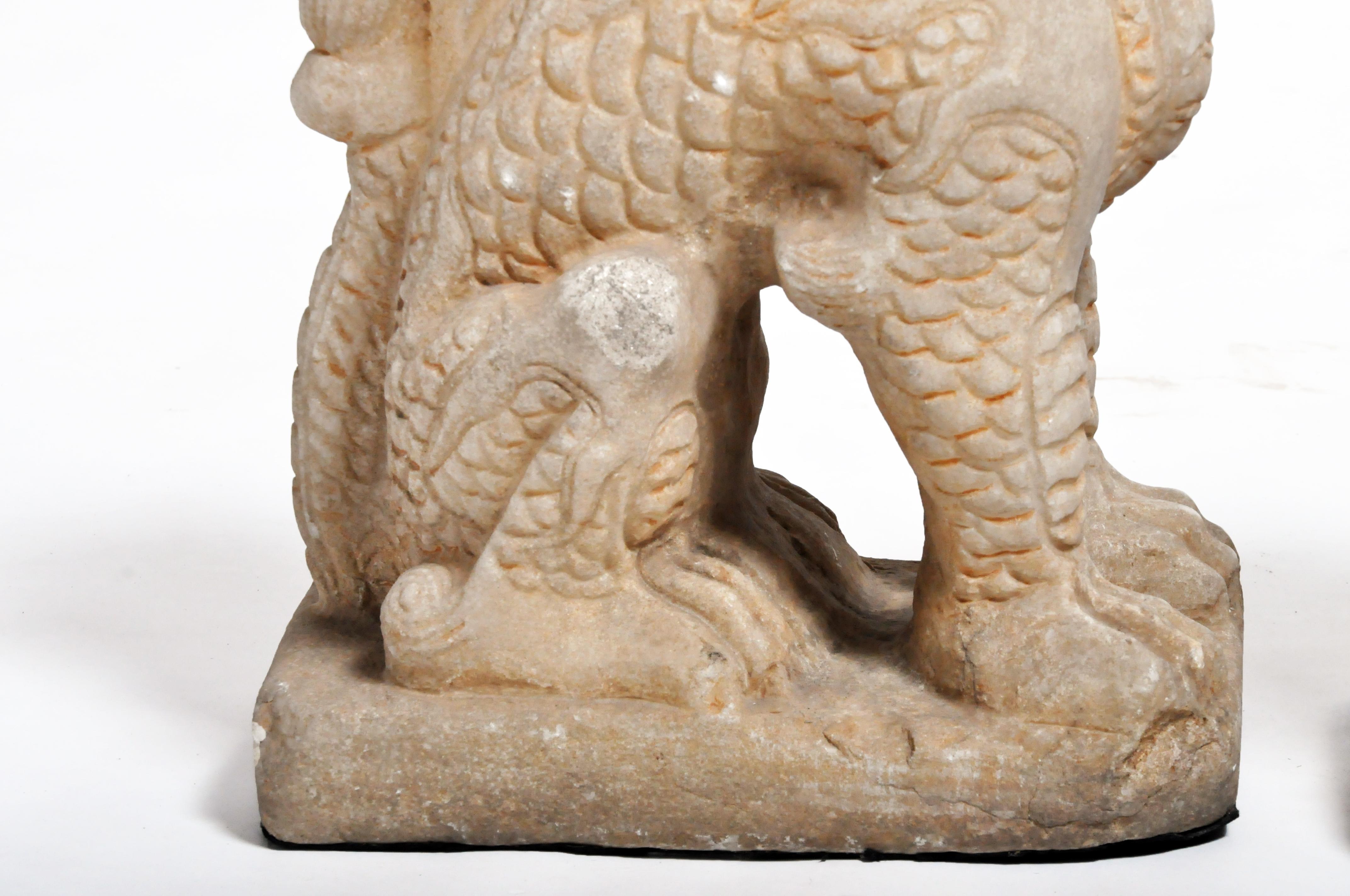 Pair of Carved Marble Qilins on Pedestal 12