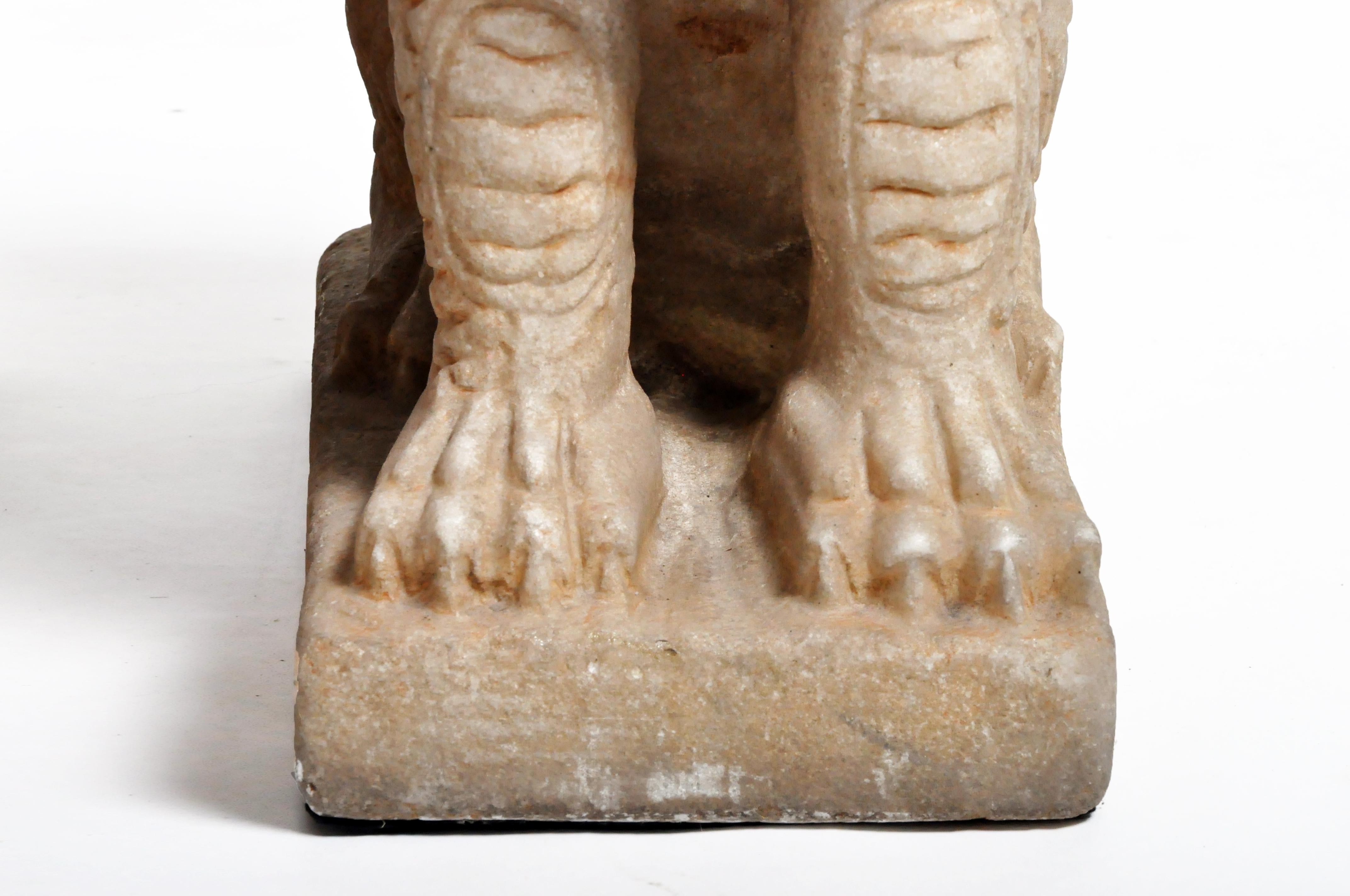 Pair of Carved Marble Qilins on Pedestal 2