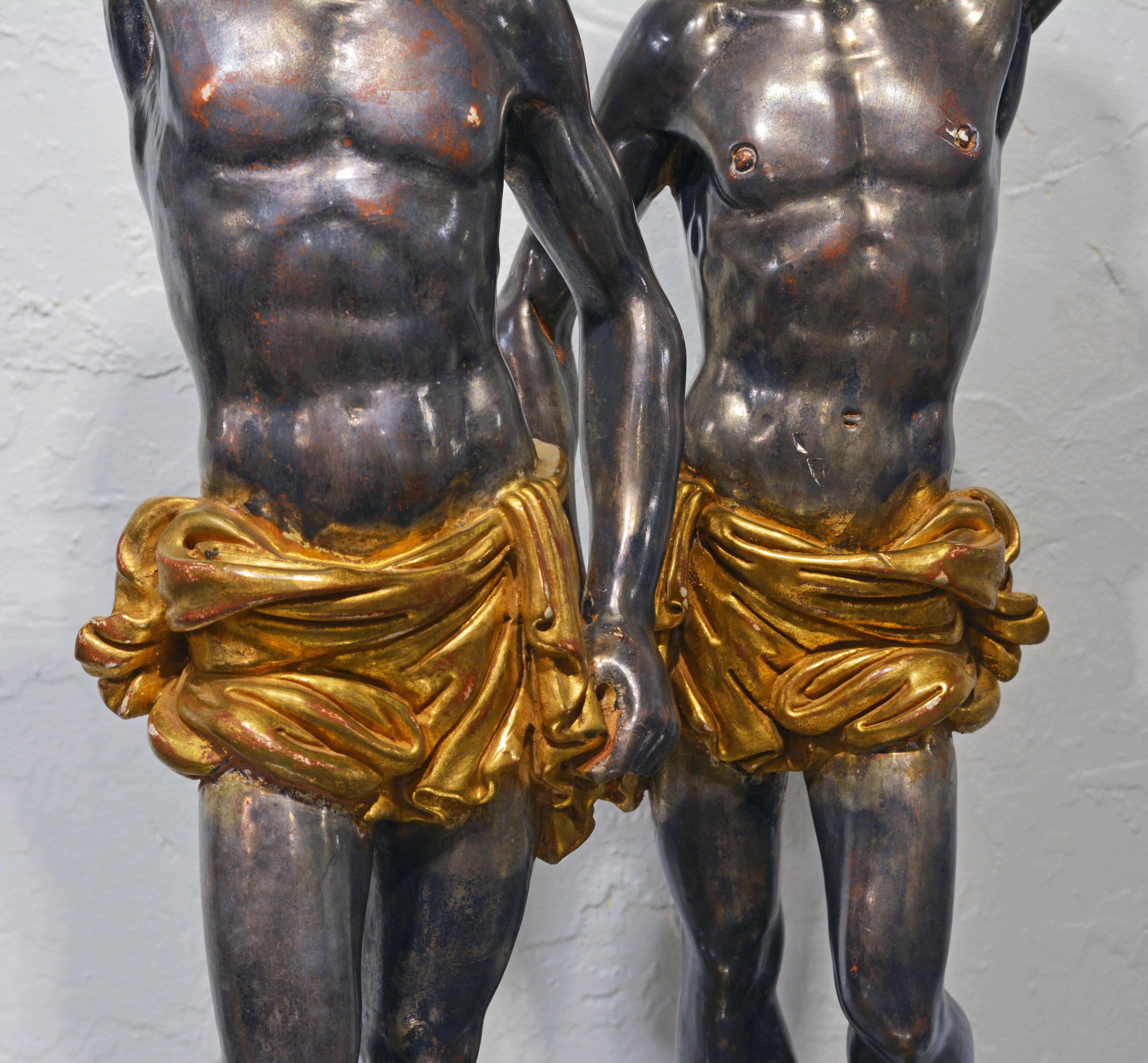 Pair of Carved Midcentury Italian Table Lamps in the Form of Male Orientals In Good Condition In Ft. Lauderdale, FL