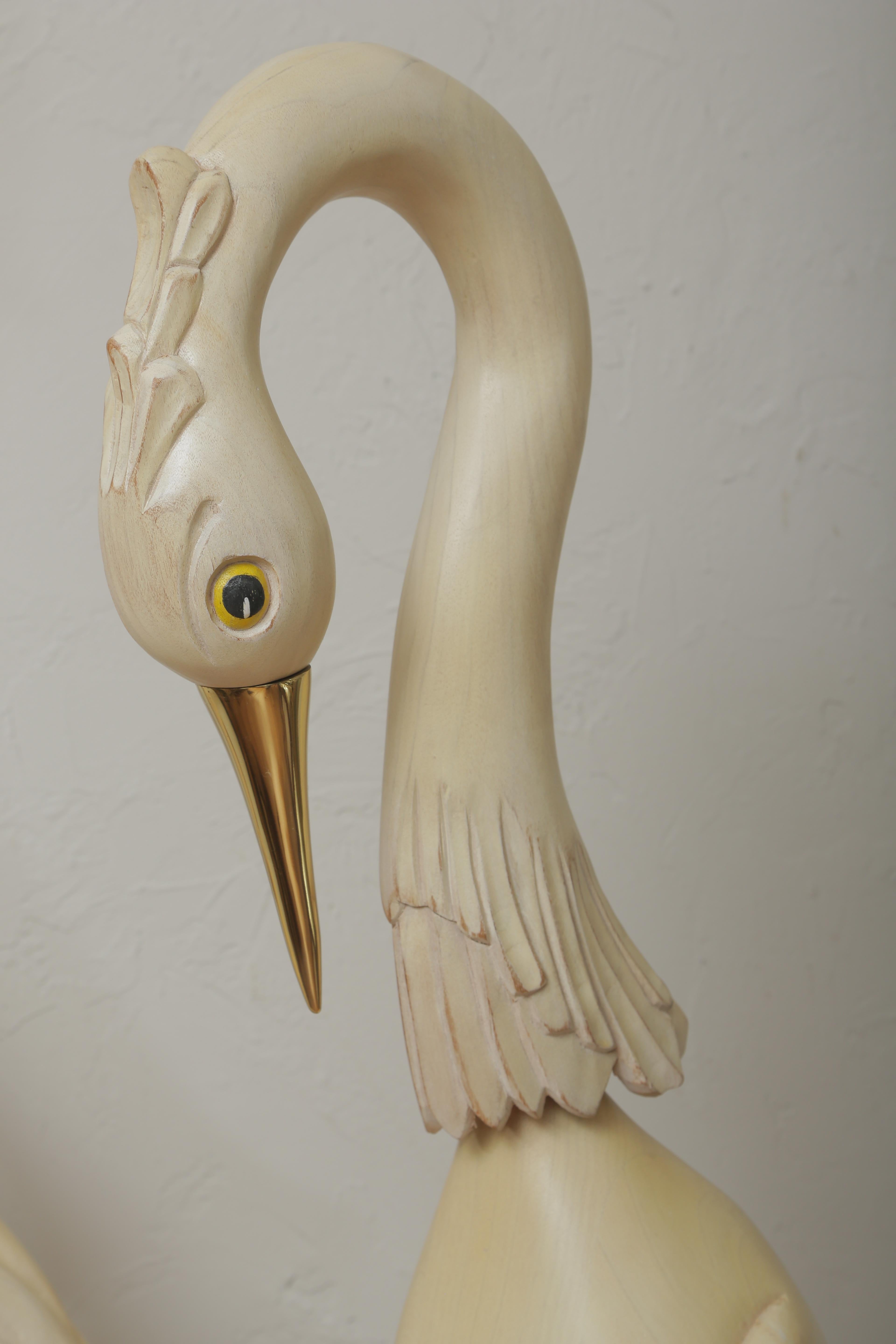 Pair of Carved Midcentury Wood Heron Bird Sculptures 3