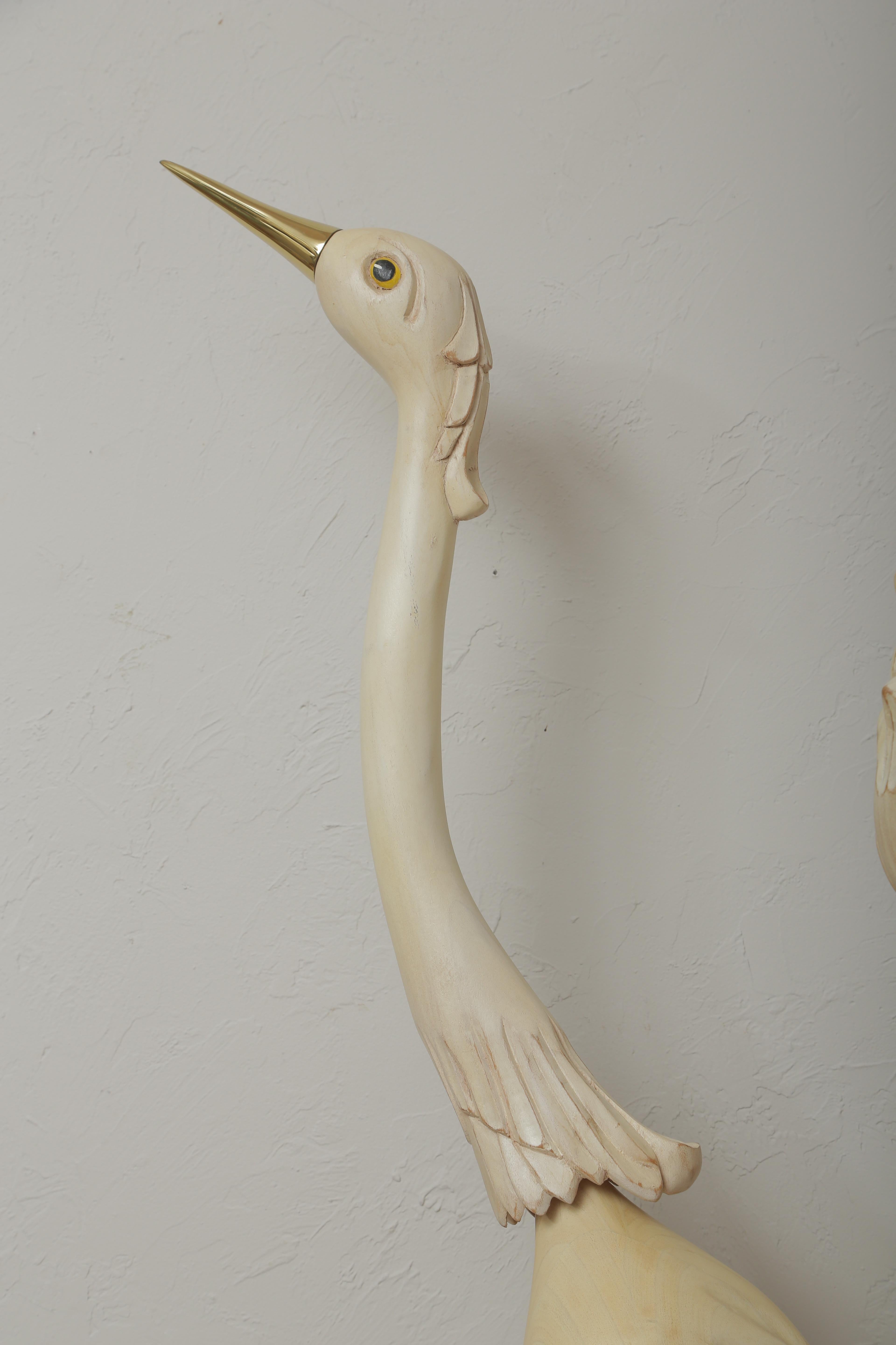 Pair of Carved Midcentury Wood Heron Bird Sculptures 4
