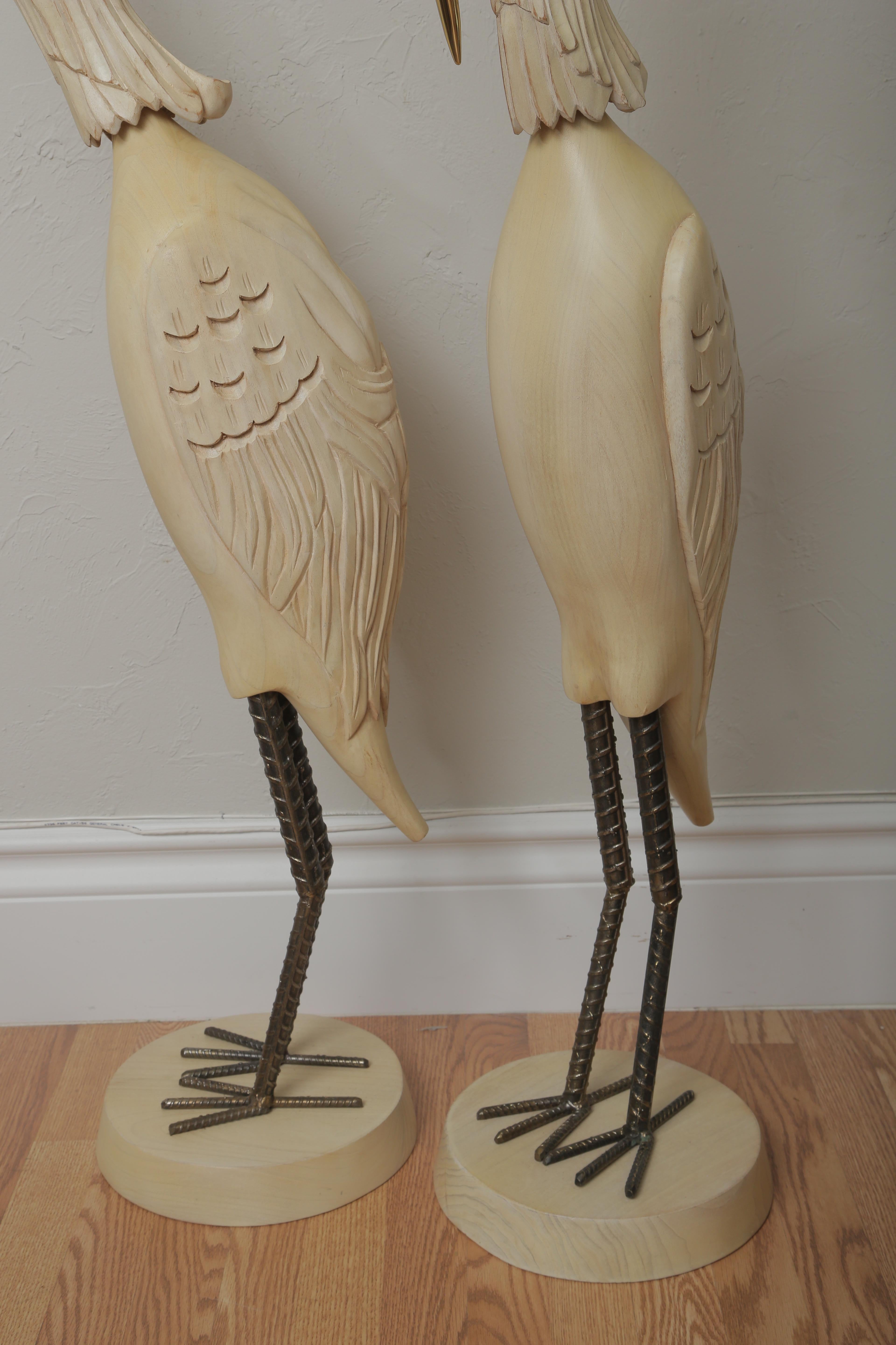 Pair of Carved Midcentury Wood Heron Bird Sculptures 5