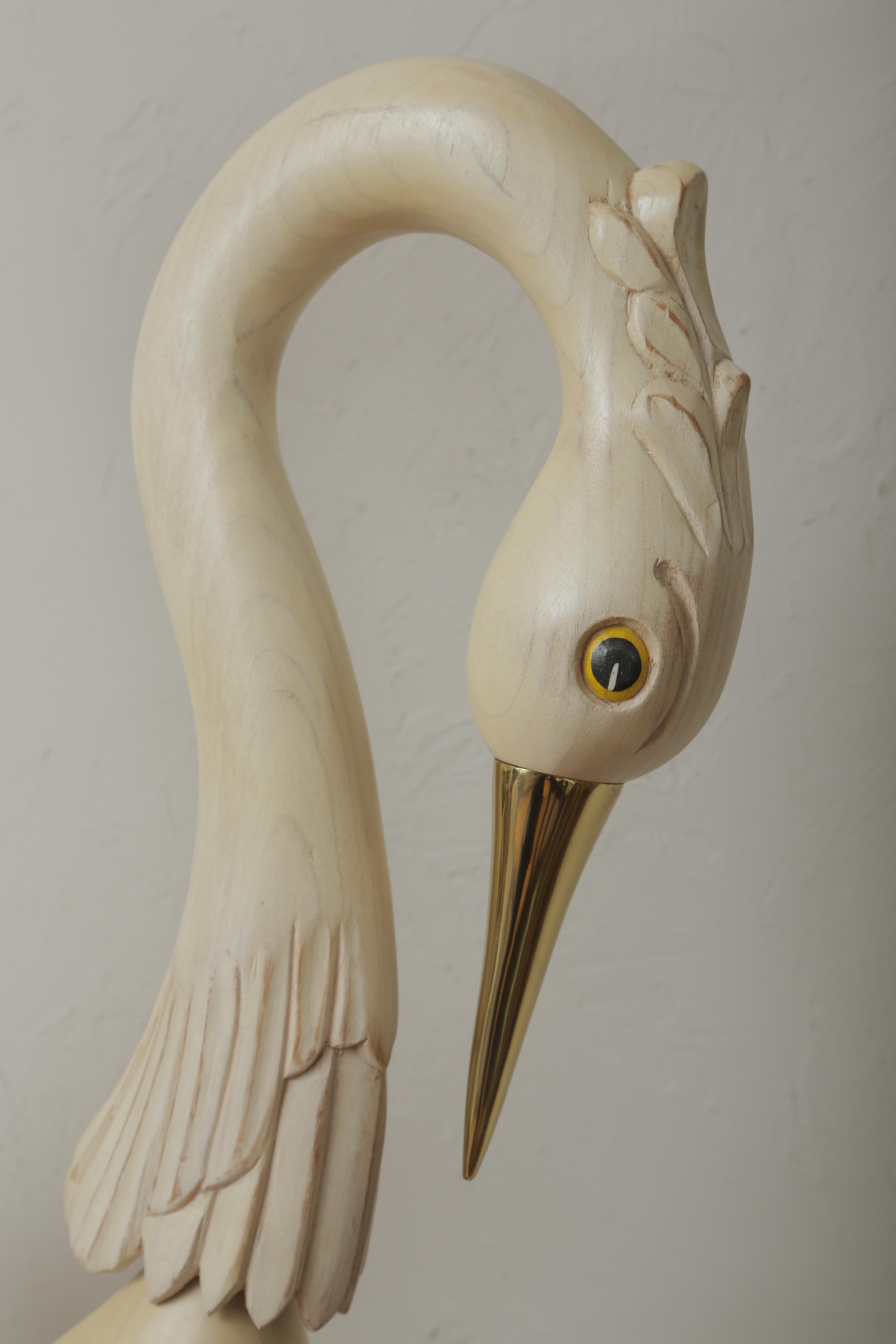 20th Century Pair of Carved Midcentury Wood Heron Bird Sculptures