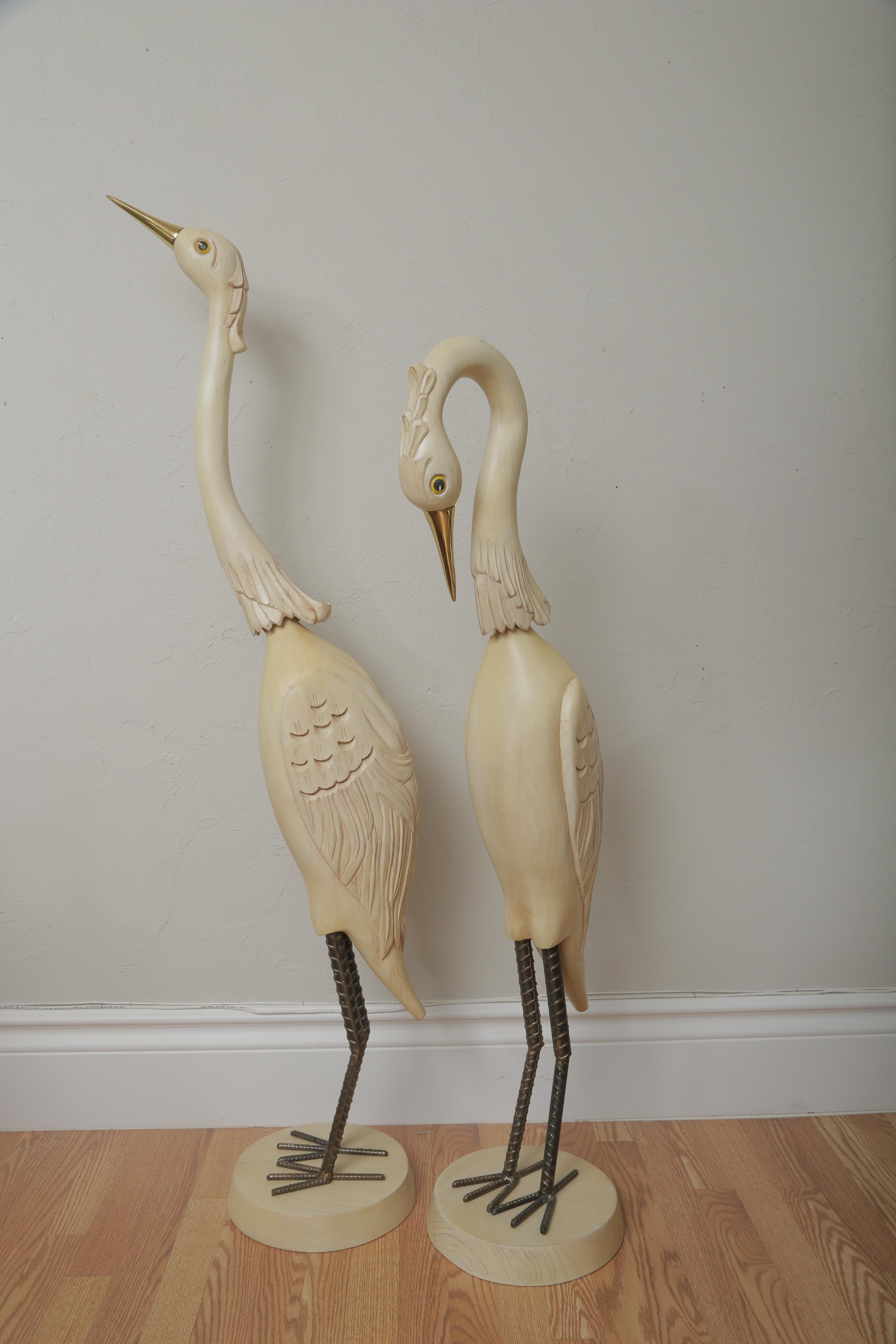 Pair of Carved Midcentury Wood Heron Bird Sculptures 2