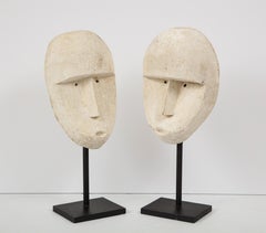 Pair of Carved Modernist Plaster Mask Sculptures