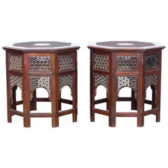 Pair of Carved Moroccan Octagonal Side Tables