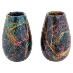 Pair Of Carved Multicolored Jasper Stone Vases