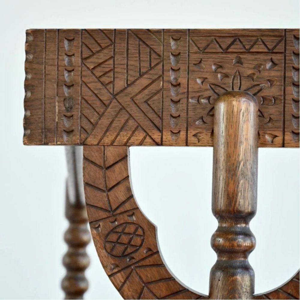 Upholstery Pair of Carved Nordic Monk Chairs For Sale