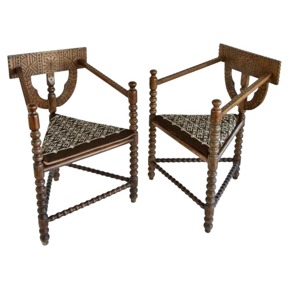 Pair of Carved Nordic Monk Chairs