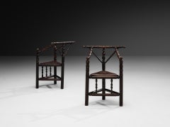 Pair of Carved Nordic Monk Side Chairs in Solid Oak