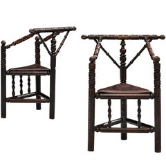 Pair of Carved Nordic Monk Side Chairs in Solid Oak
