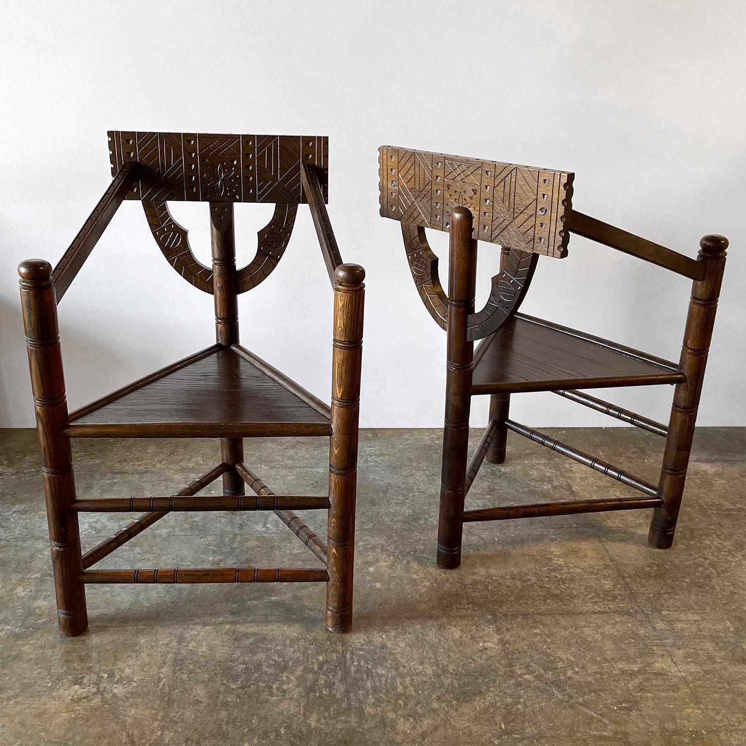 Swedish Pair of Carved Nordic Oak Corner Chairs  For Sale