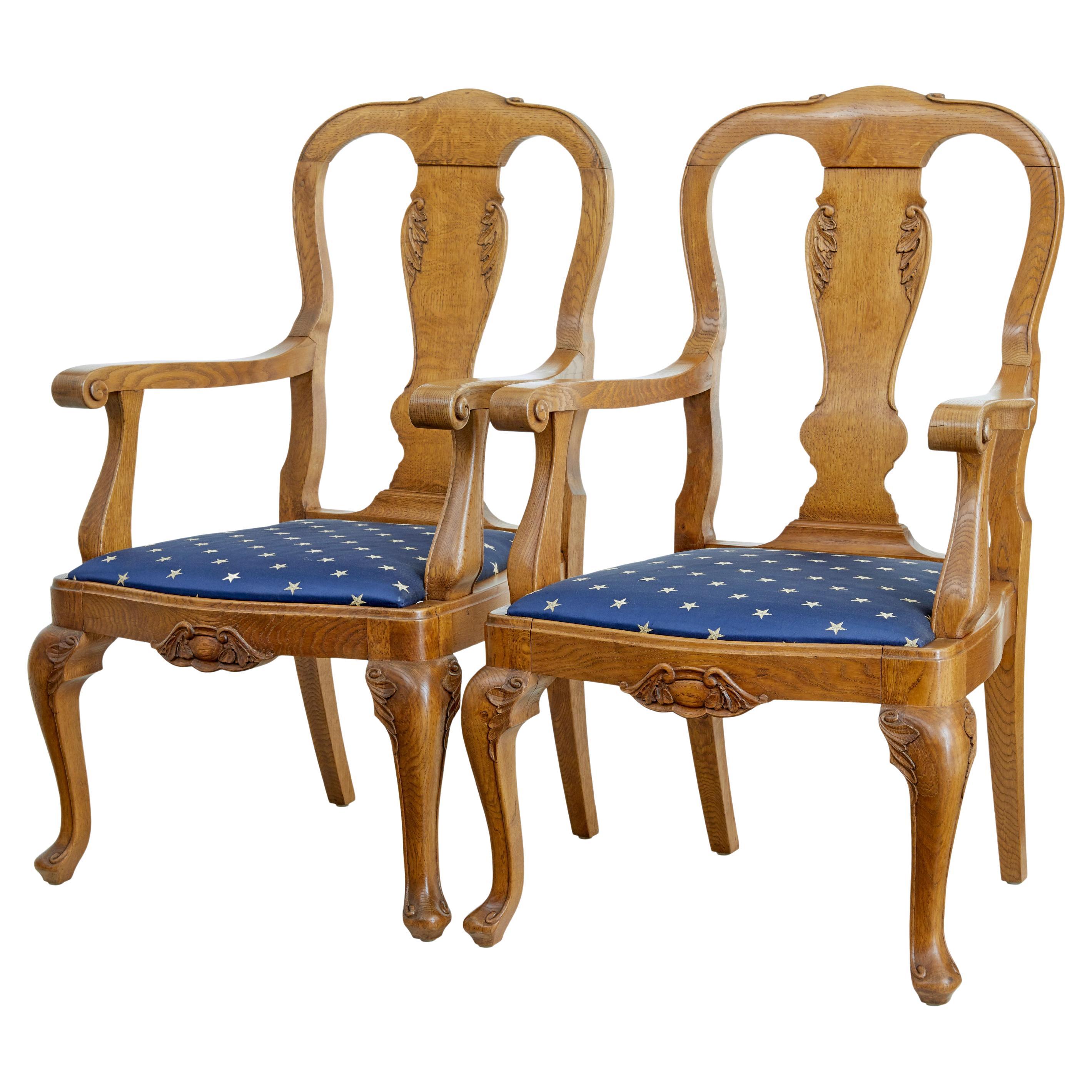 Pair of carved oak 19th century armchairs For Sale