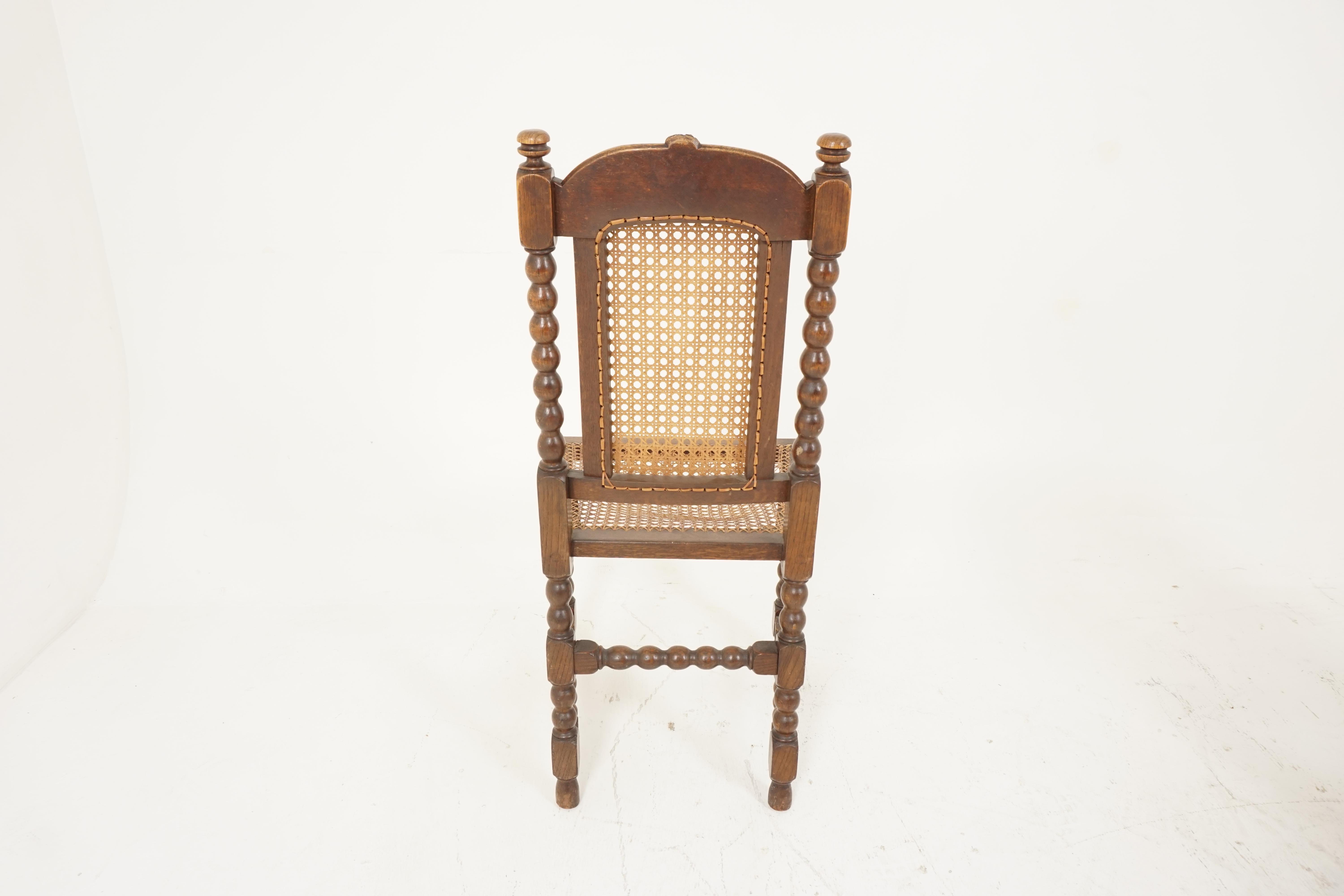 Pair of Carved Oak Bobbin Leg Cane Seat Occasional Chairs, Scotland 1910, B2453 1