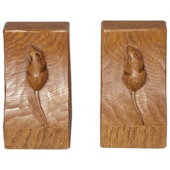 Pair of Carved Oak Bookends by Robert 'Mouseman' Thompson 
