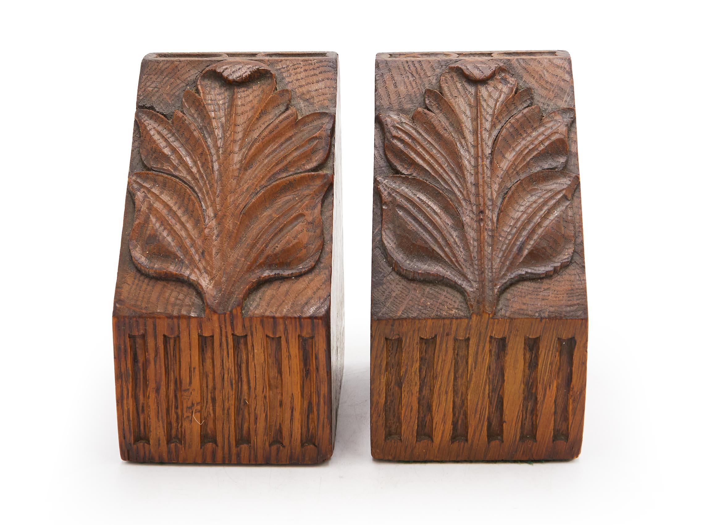 Mid-Century Modern Pair of Carved Oak Bookends For Sale