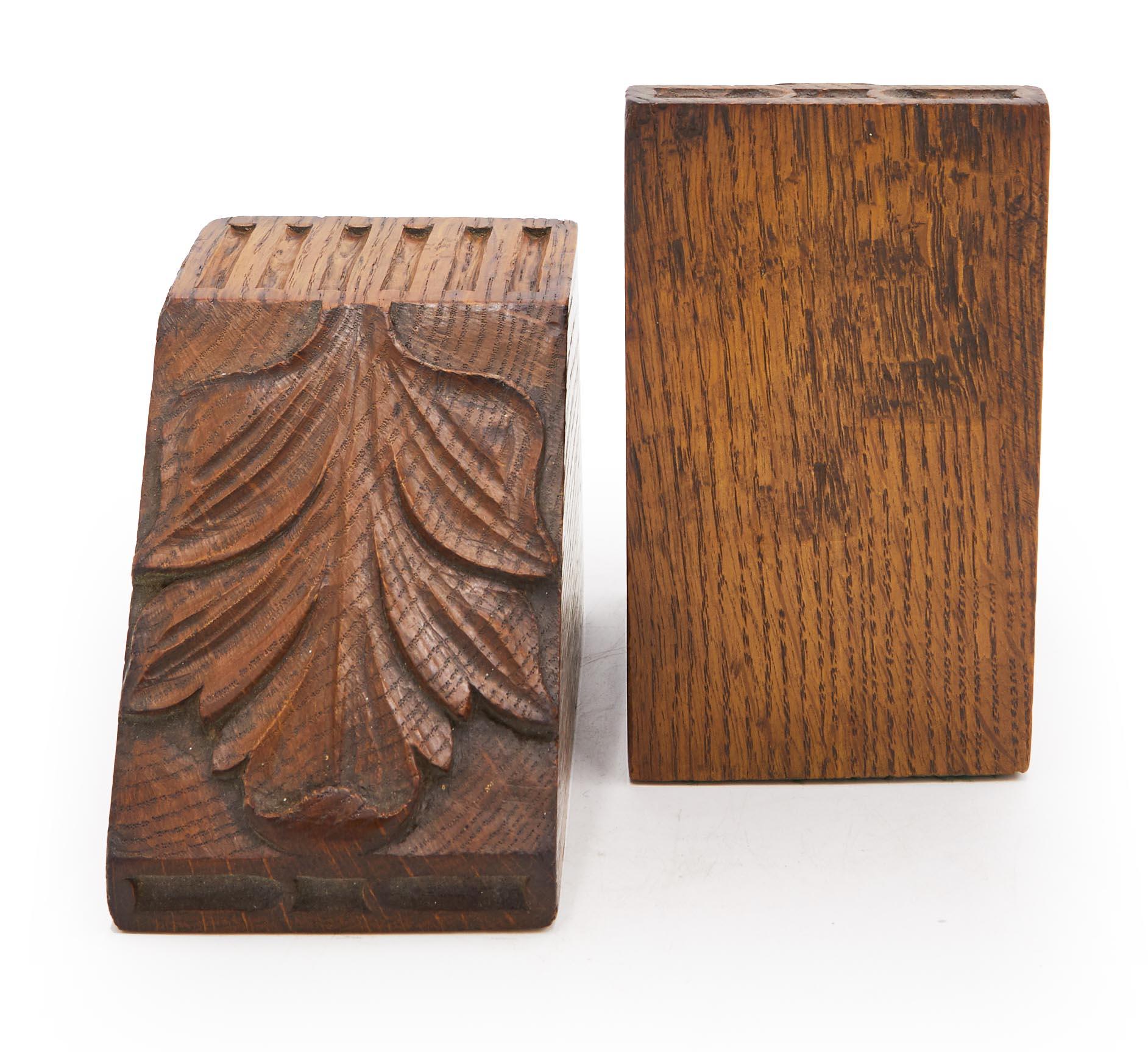 American Pair of Carved Oak Bookends For Sale