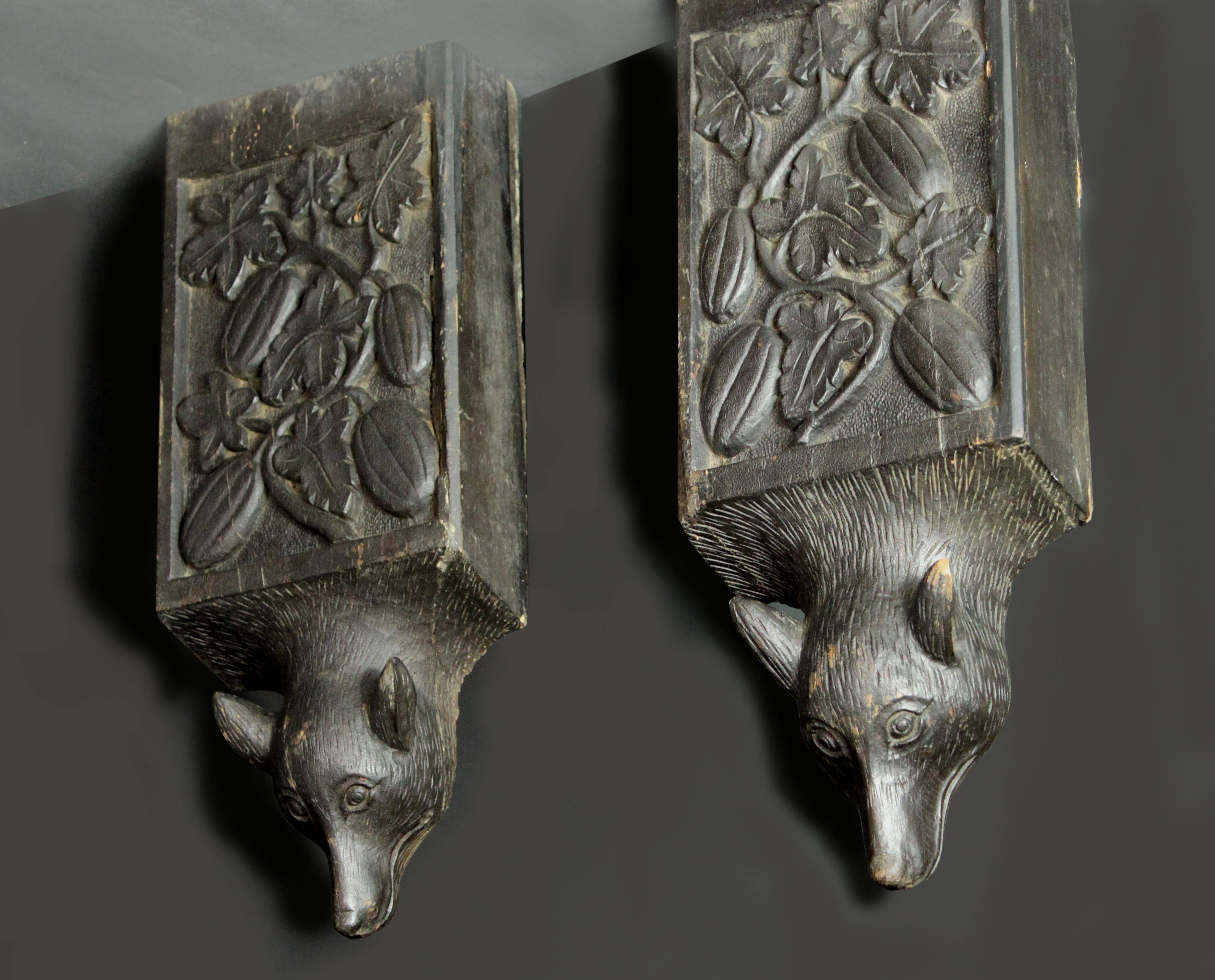 English Pair of Carved Oak Fox Corbels