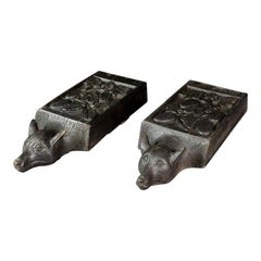Pair of Carved Oak Fox Corbels