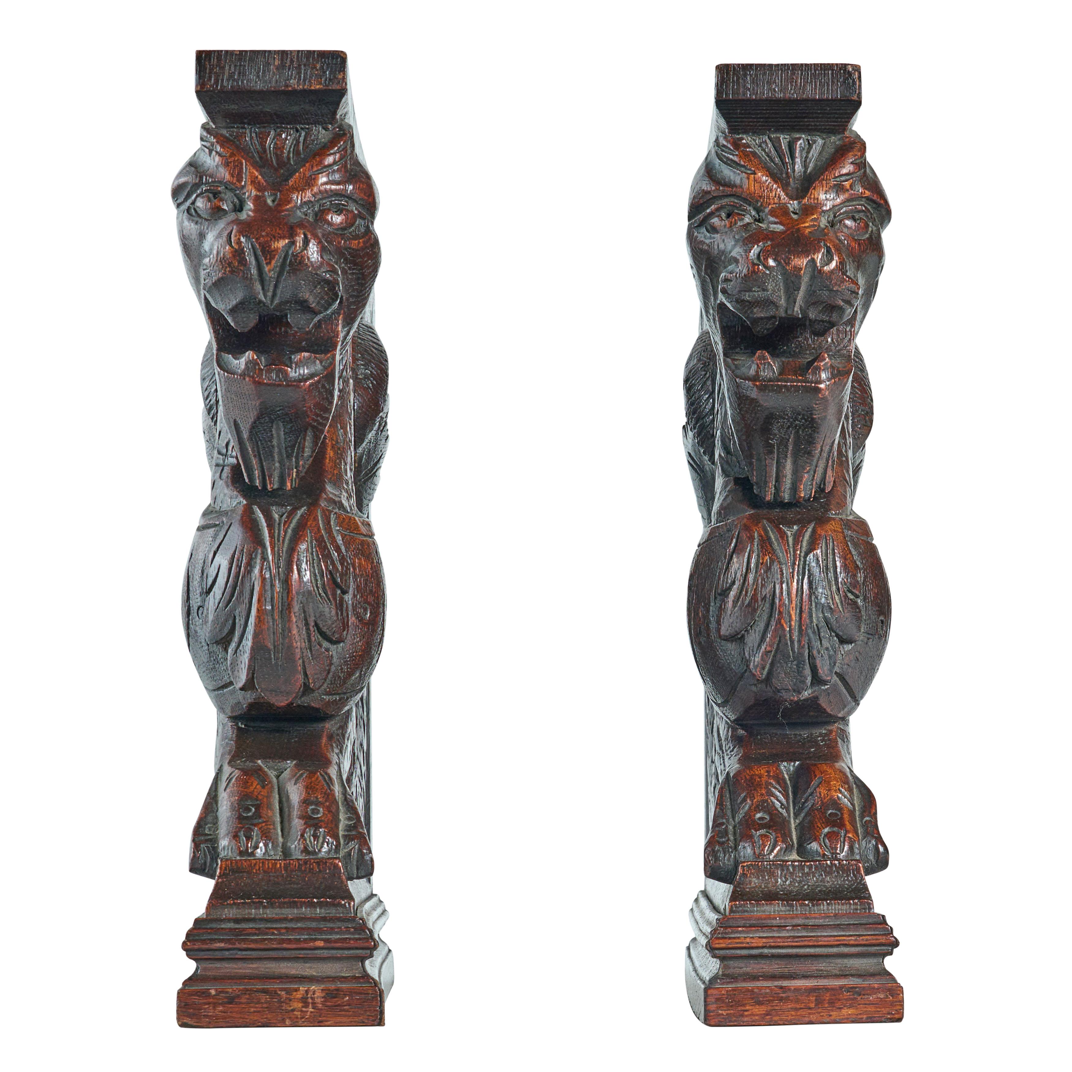 Pair of Carved Oak Griffin Brackets For Sale 1