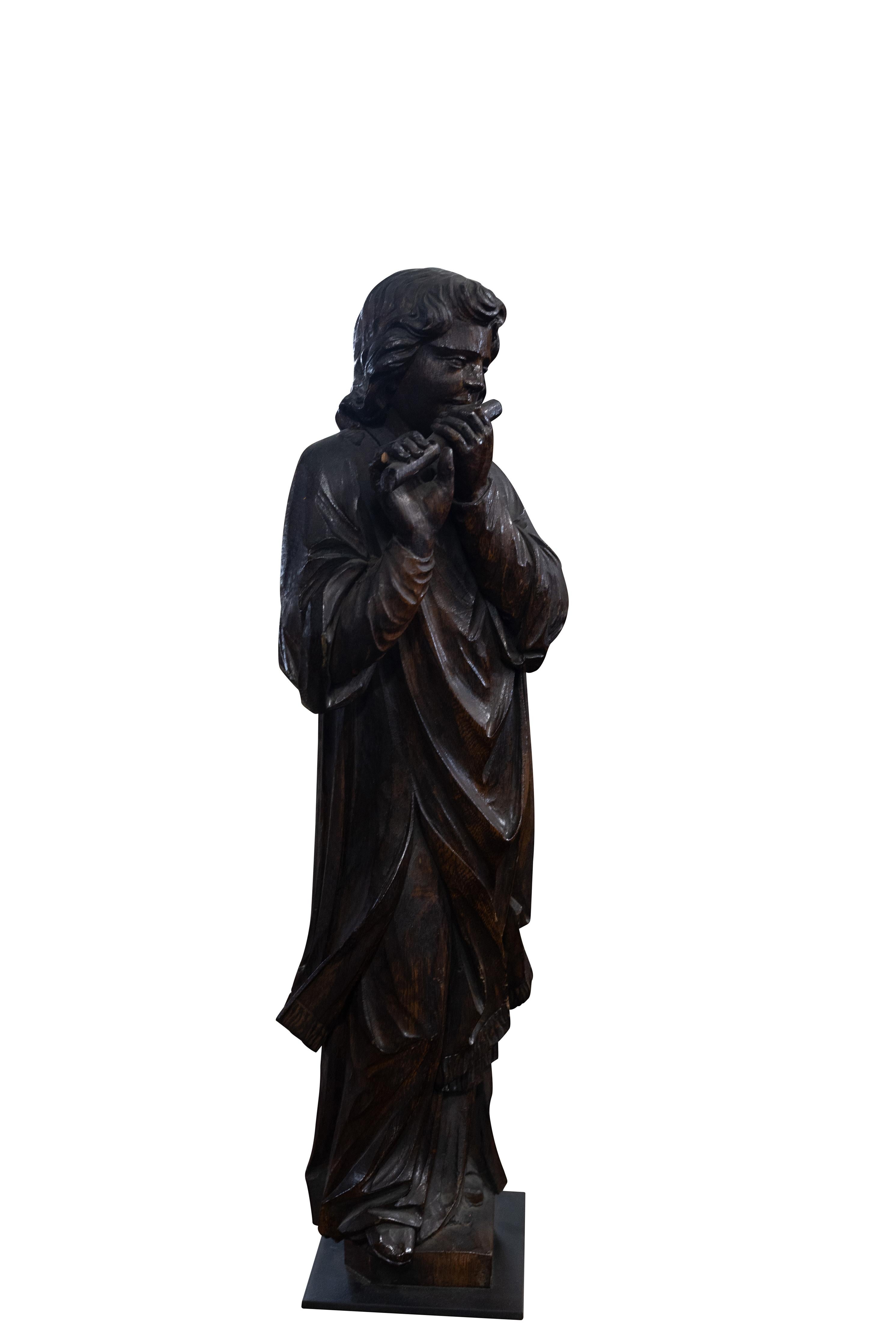 Pair of Carved Oak Musicians in vendita 1