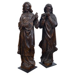 Pair of Carved Oak Musicians