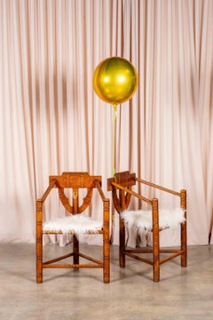 Pair of Carved Oak Nordic Monk Chairs