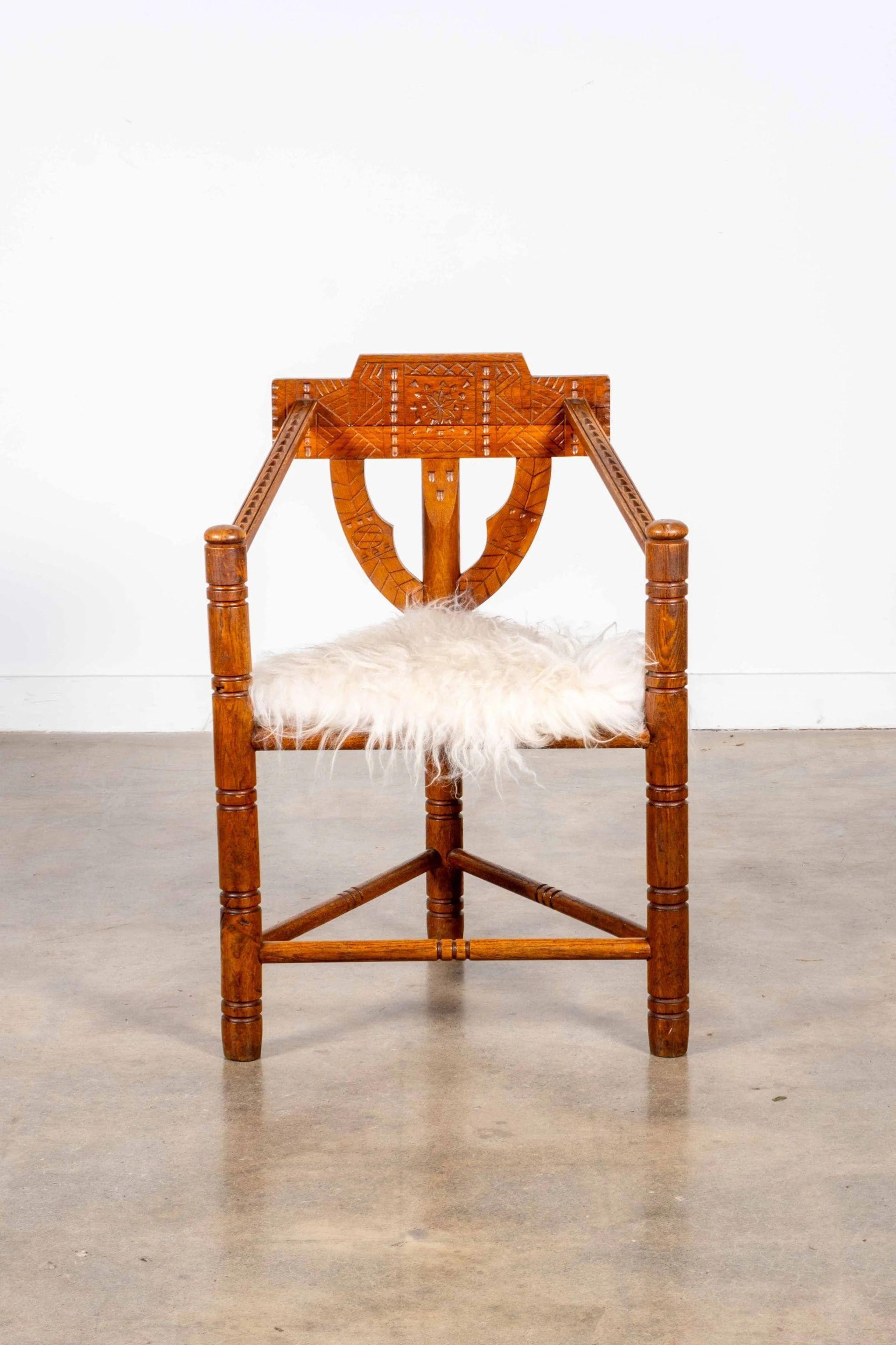 Scandinavian Modern Pair of Carved Oak Nordic Monk Chairs For Sale