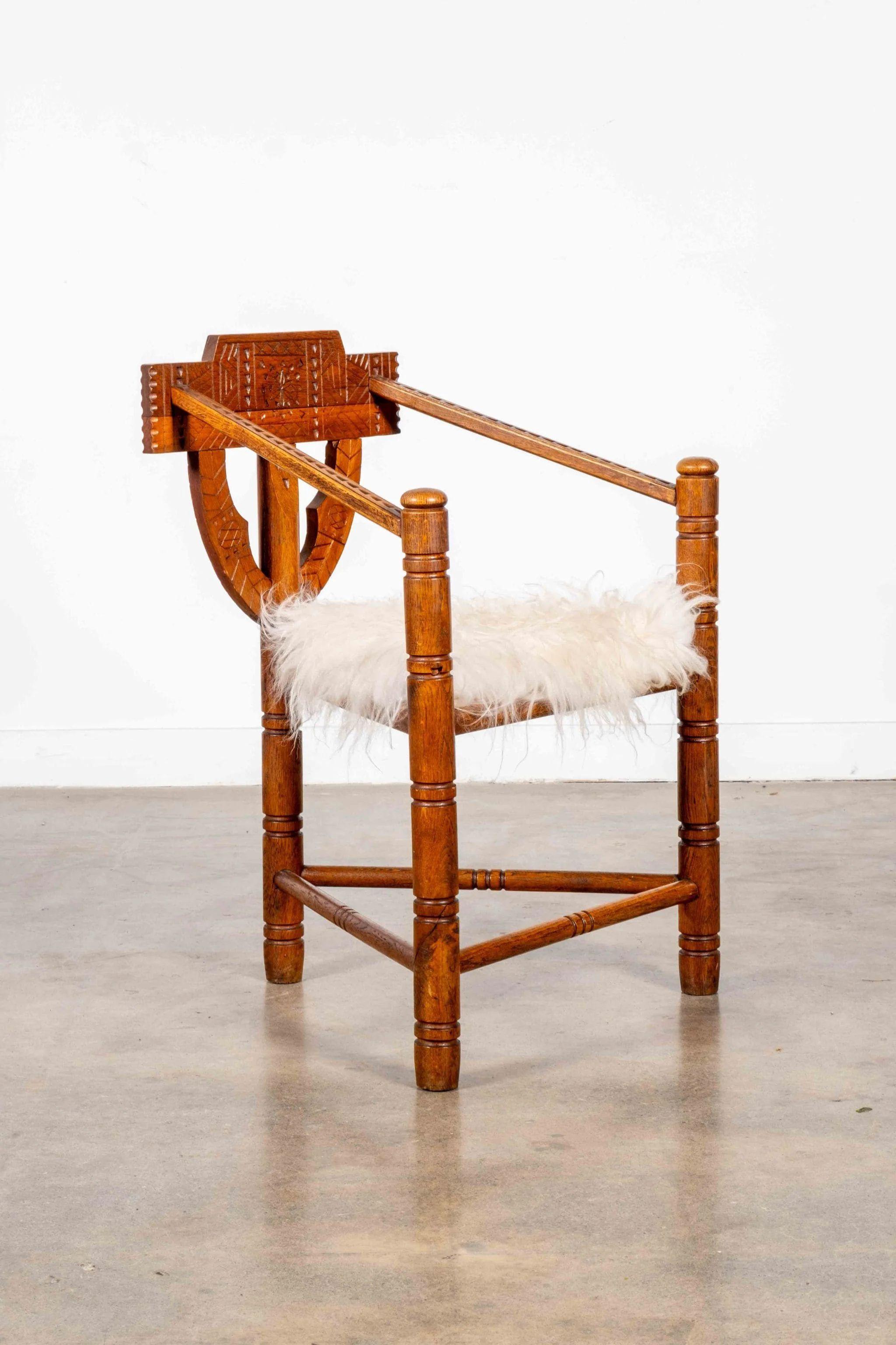 Swedish Pair of Carved Oak Nordic Monk Chairs For Sale