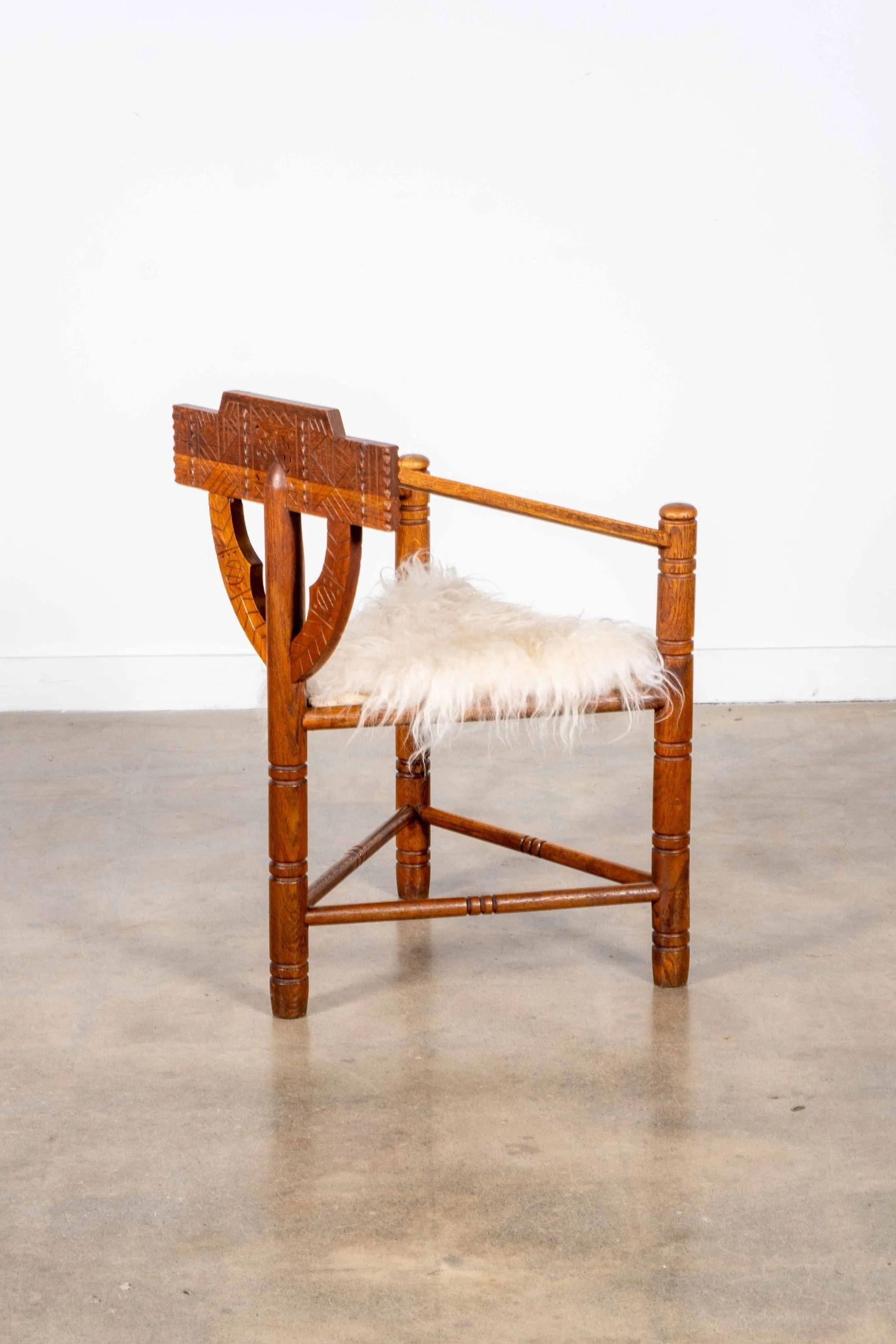 Pair of Carved Oak Nordic Monk Chairs In Good Condition For Sale In Toronto, CA